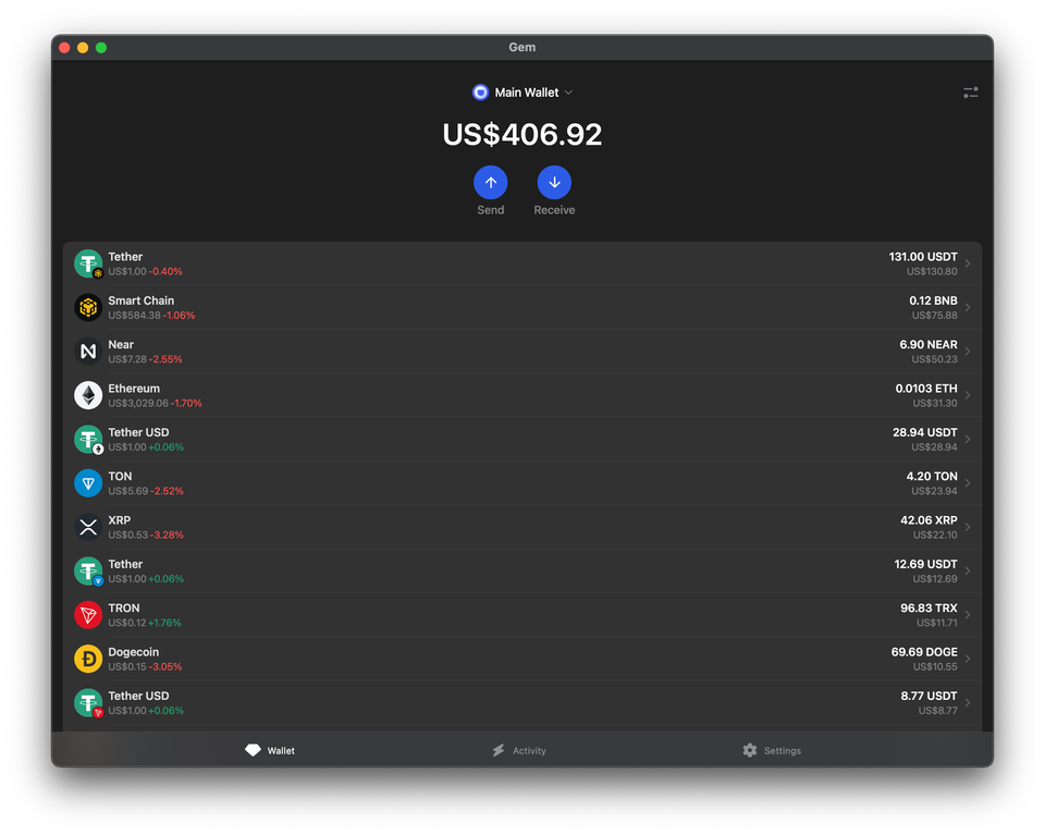 Gem Wallet on MacOS