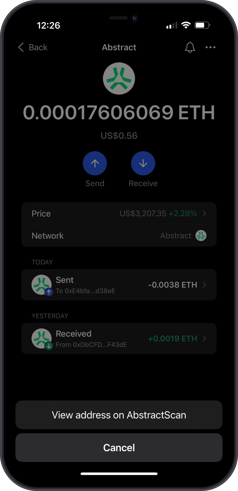 View ETH Balance Screen