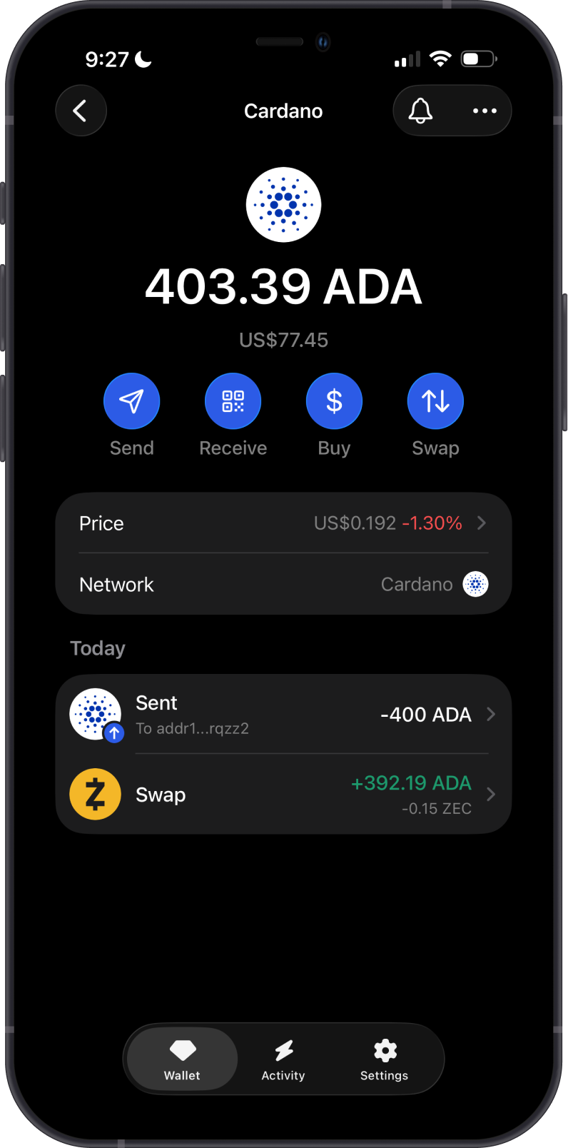 Cardano on Gem Wallet
