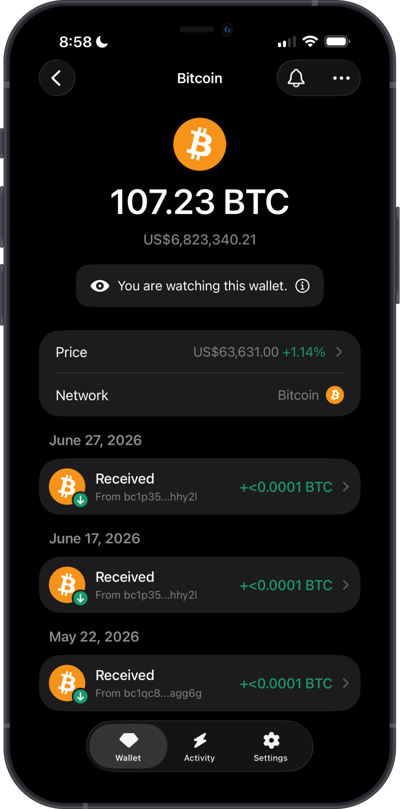 Bitcoin Watch Wallet transaction history