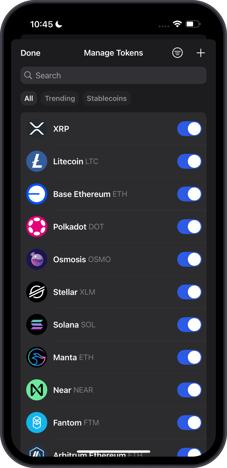 Tap Manage Tokens