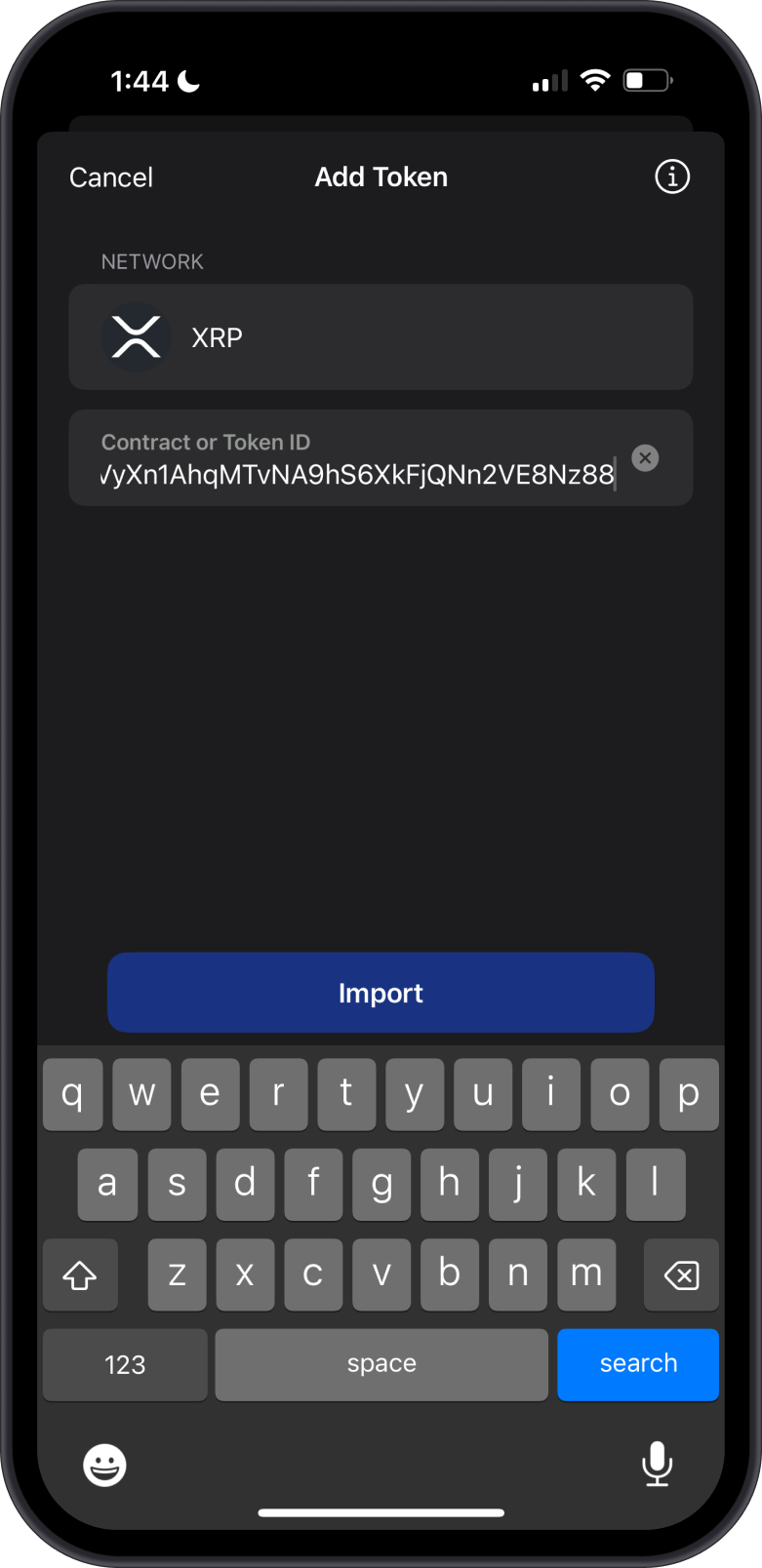 Paste Custom Token Address