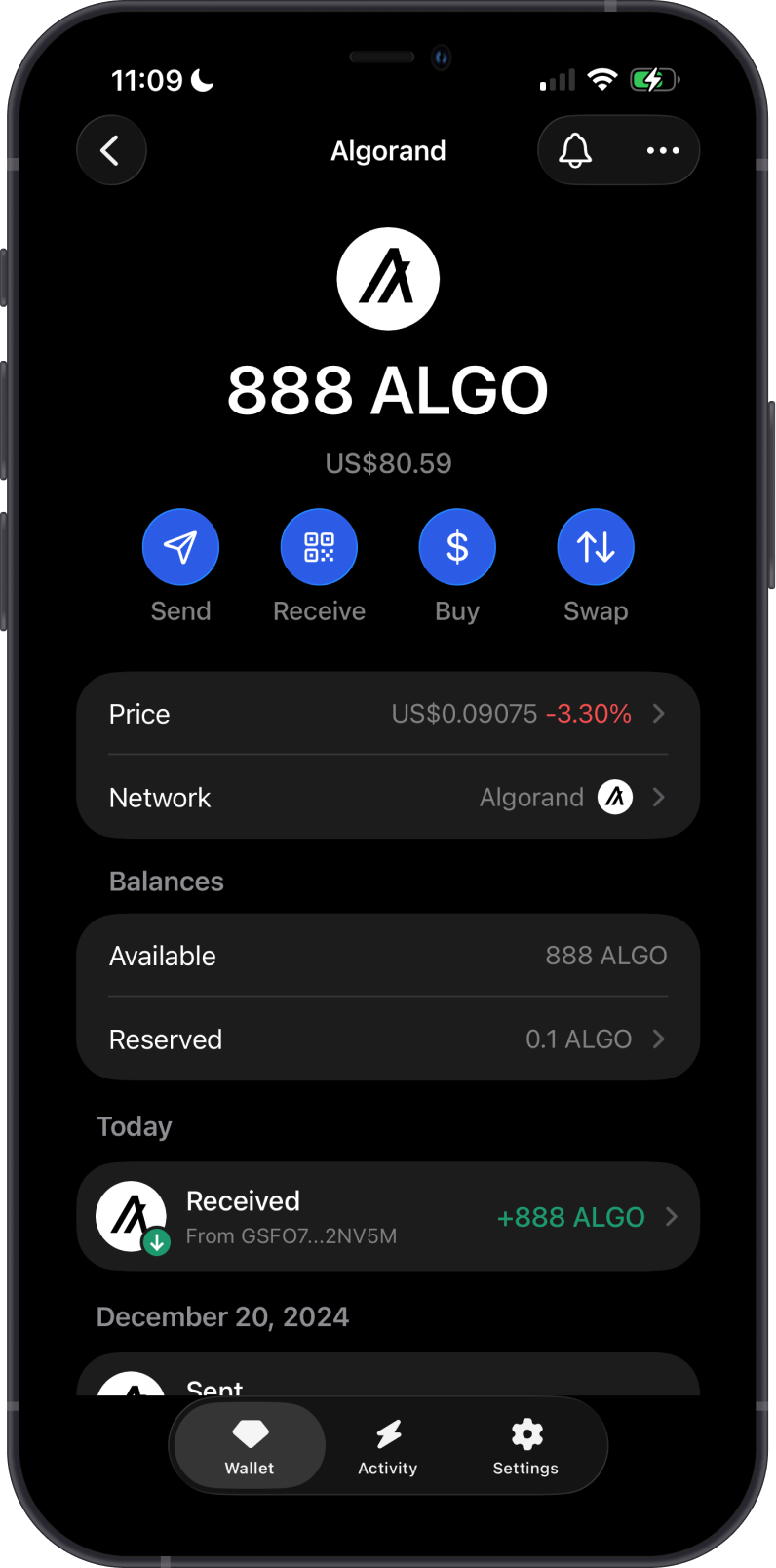 Algorand wallet in Gem Wallet