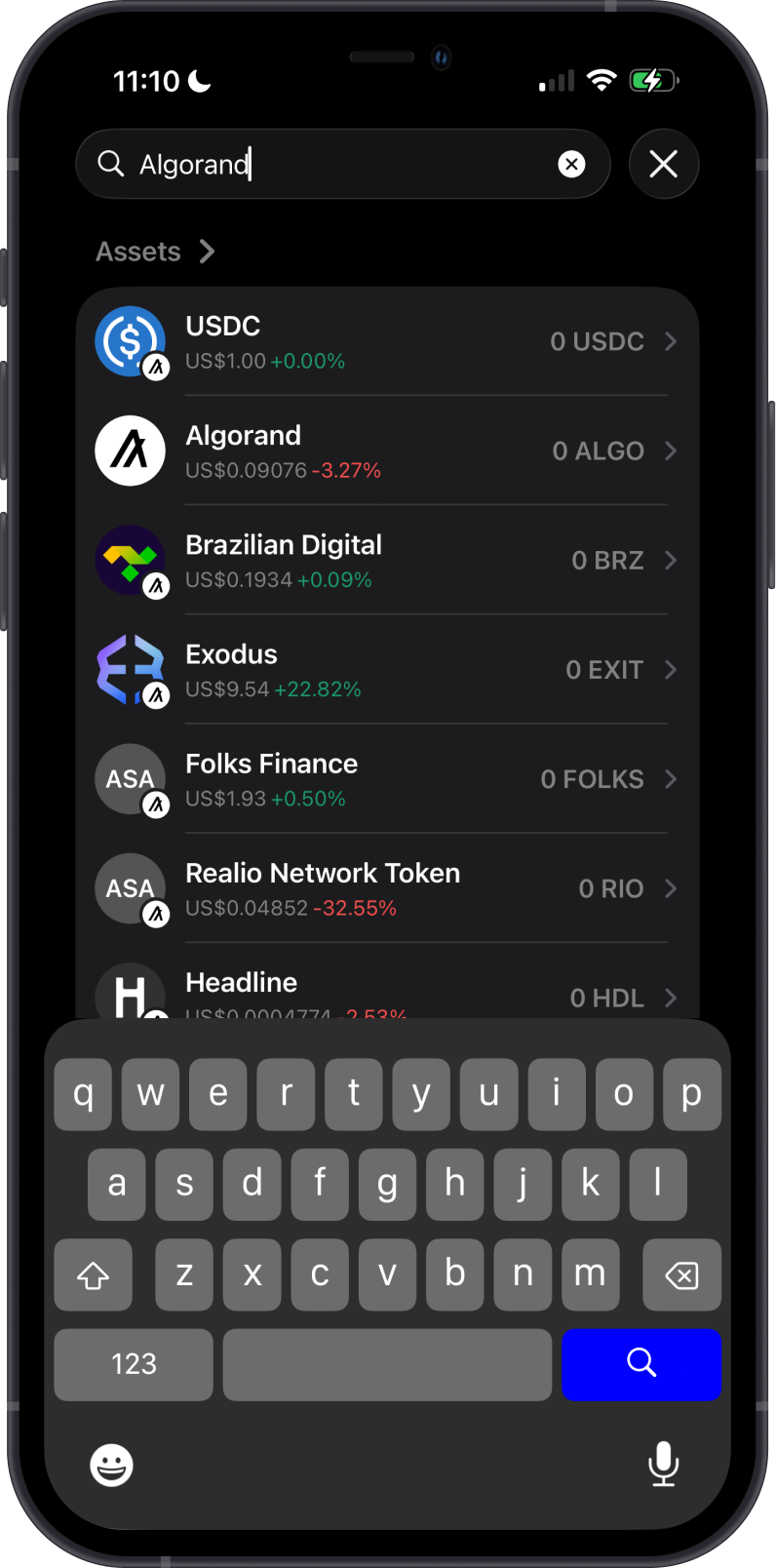 Search for Algorand in Gem Wallet