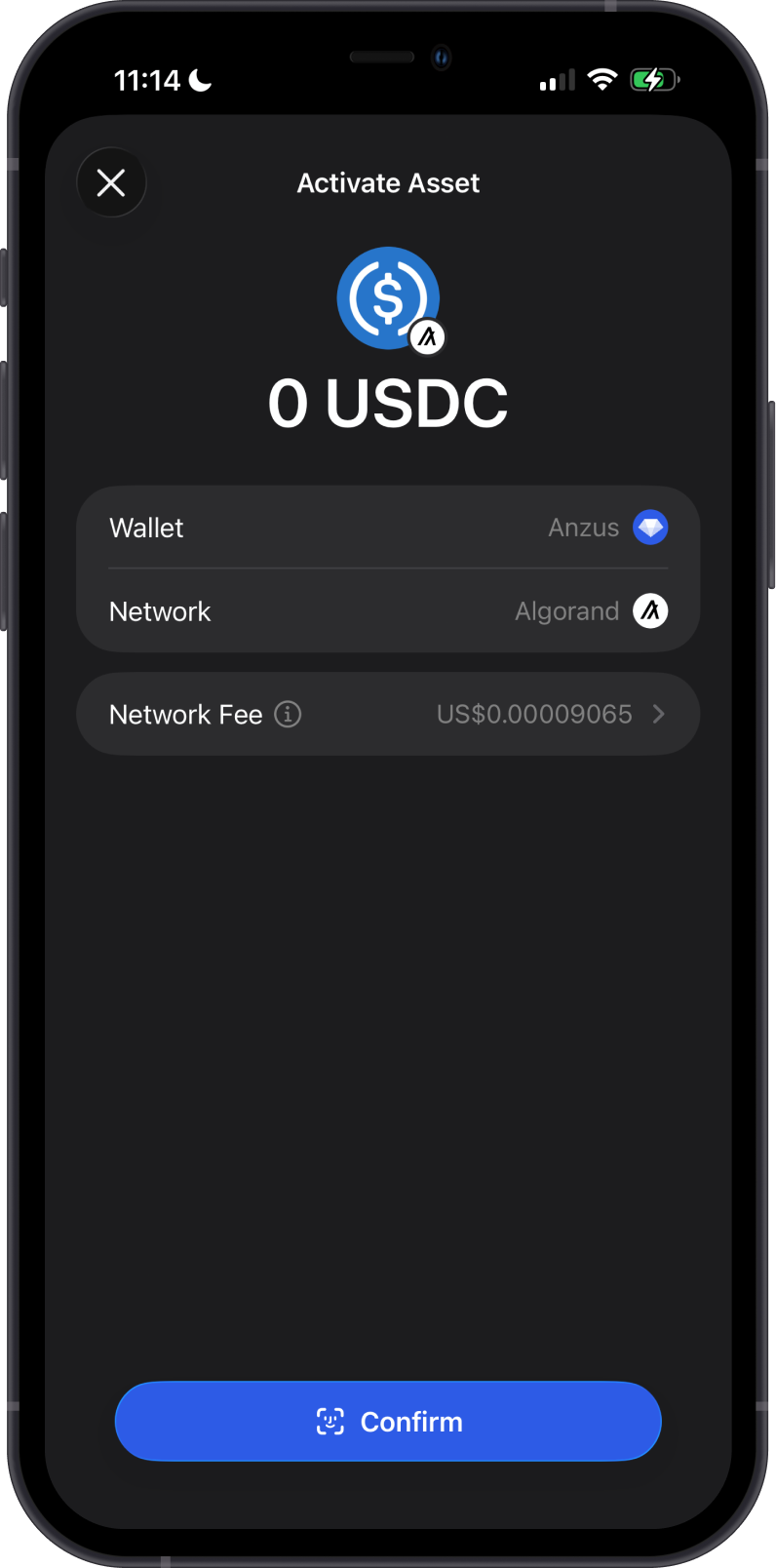 Confirm Algorand Standard Asset activation