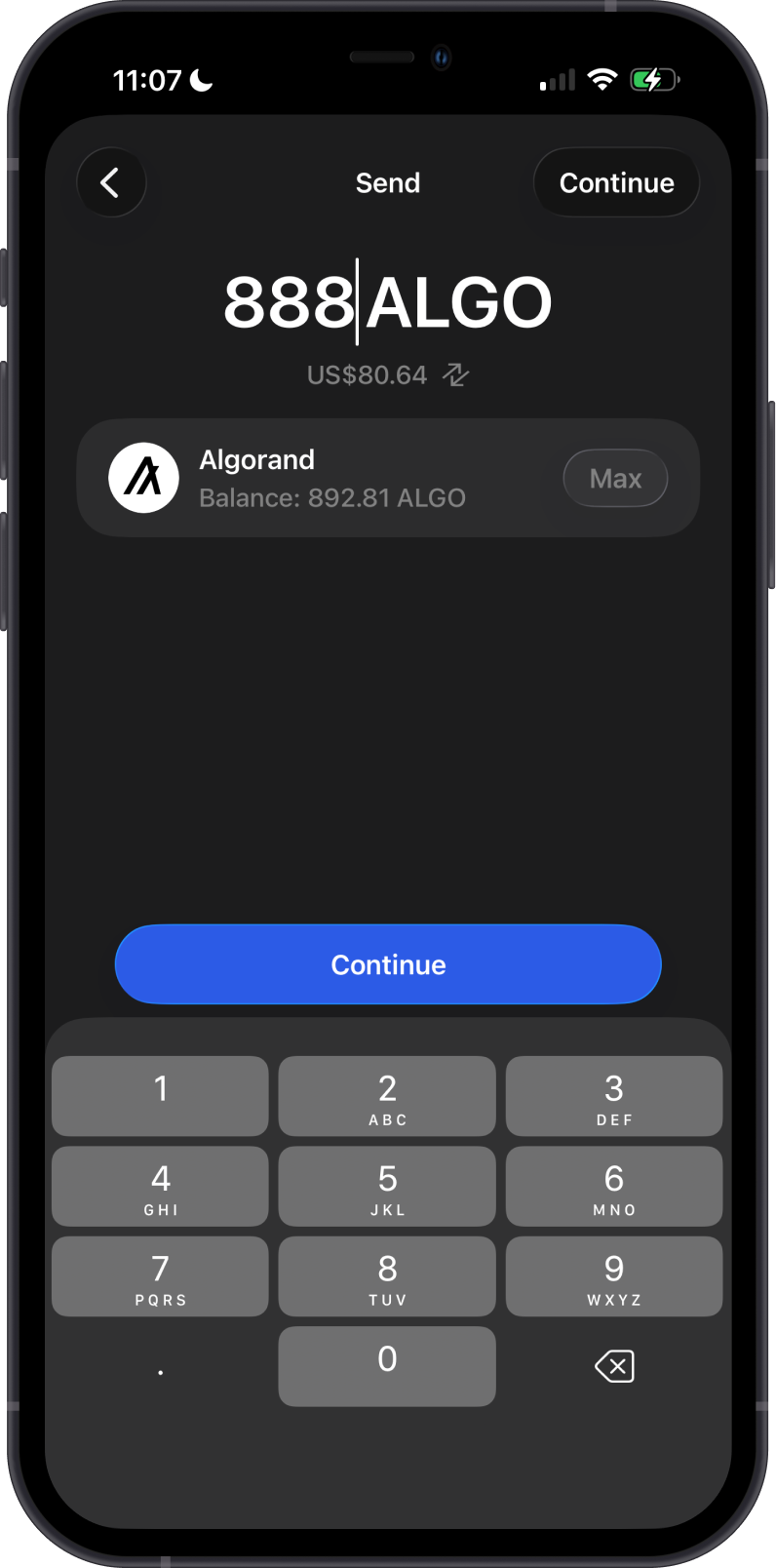 Enter an ALGO amount