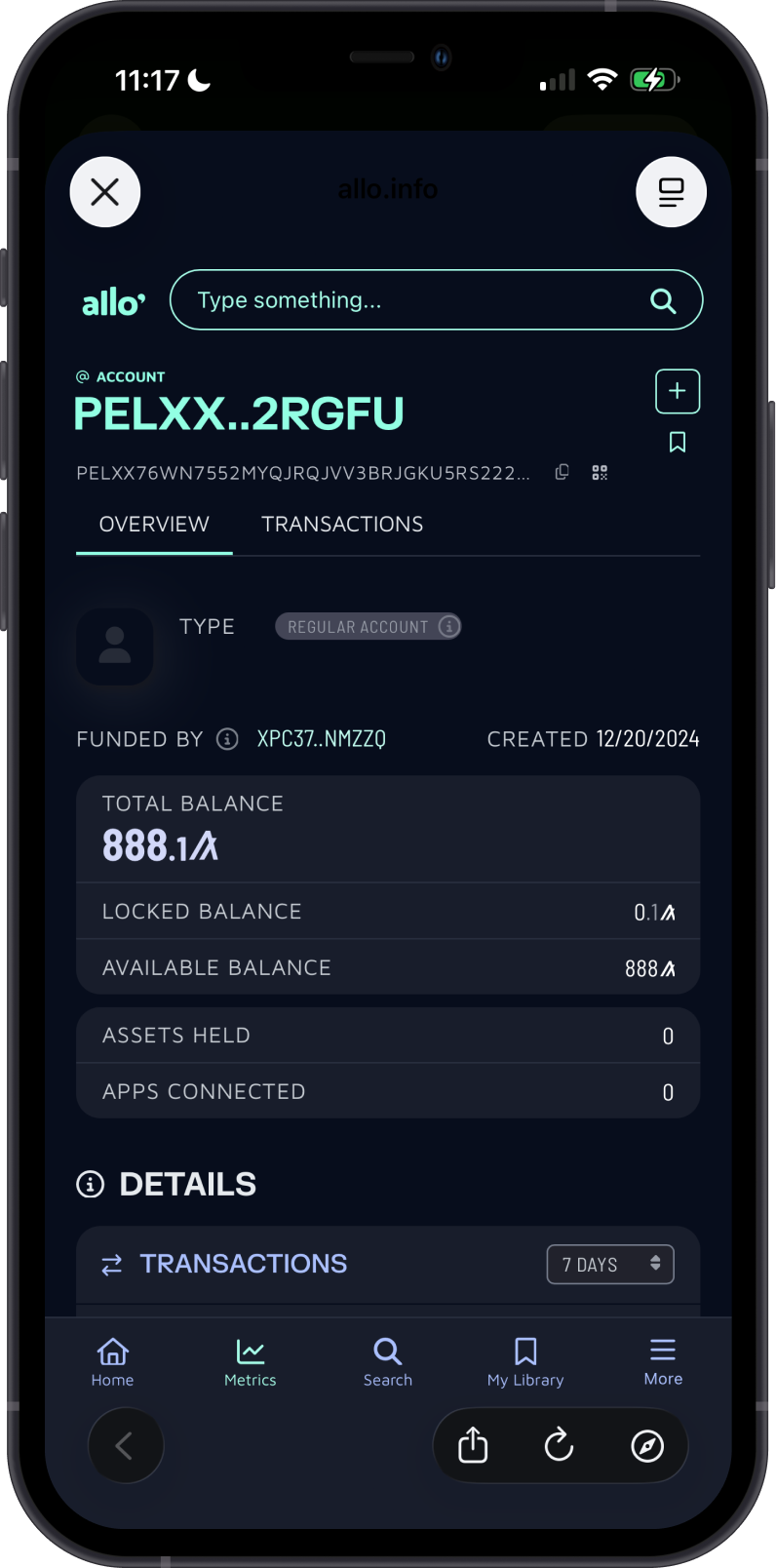 View an Algorand address in Allo