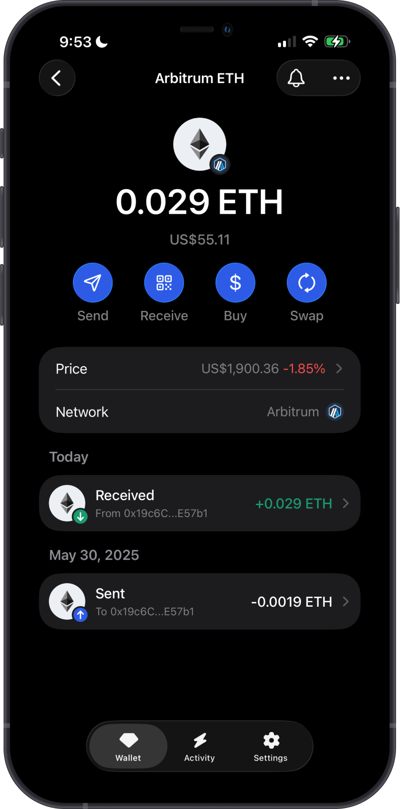 Arbitrum ETH on Gem Wallet