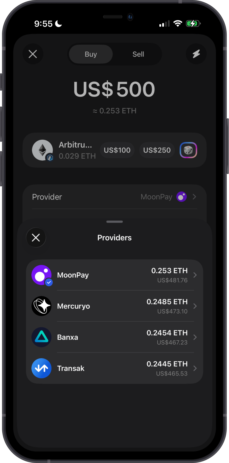 Buy Arbitrum ETH on Gem Wallet