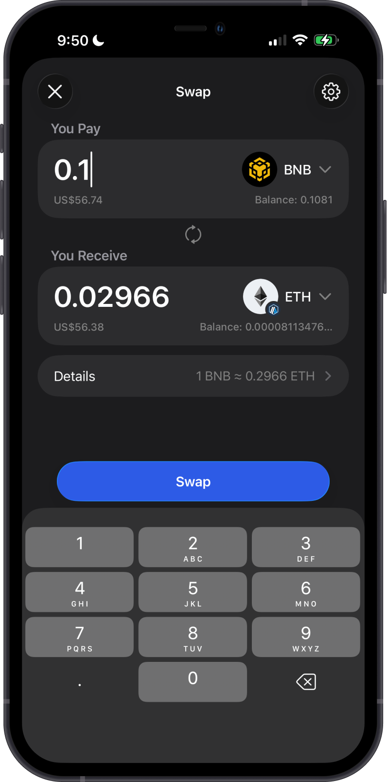 Cross-Chain Swap Arbitrum ETH on Gem Wallet