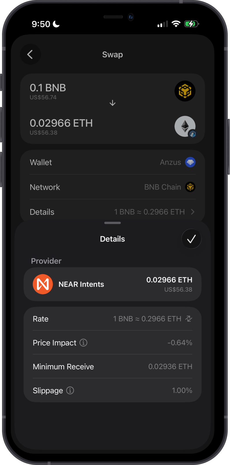 Arbitrum Cross-Chain Swap Details on Gem Wallet