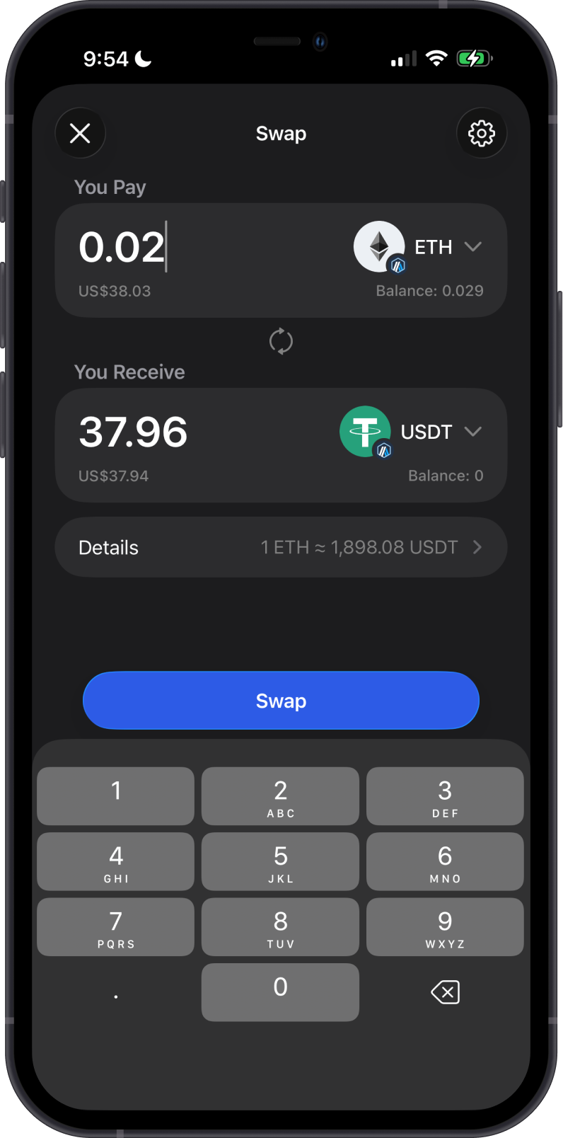 Swap Arbitrum ETH to ERC20 Tokens on Gem Wallet