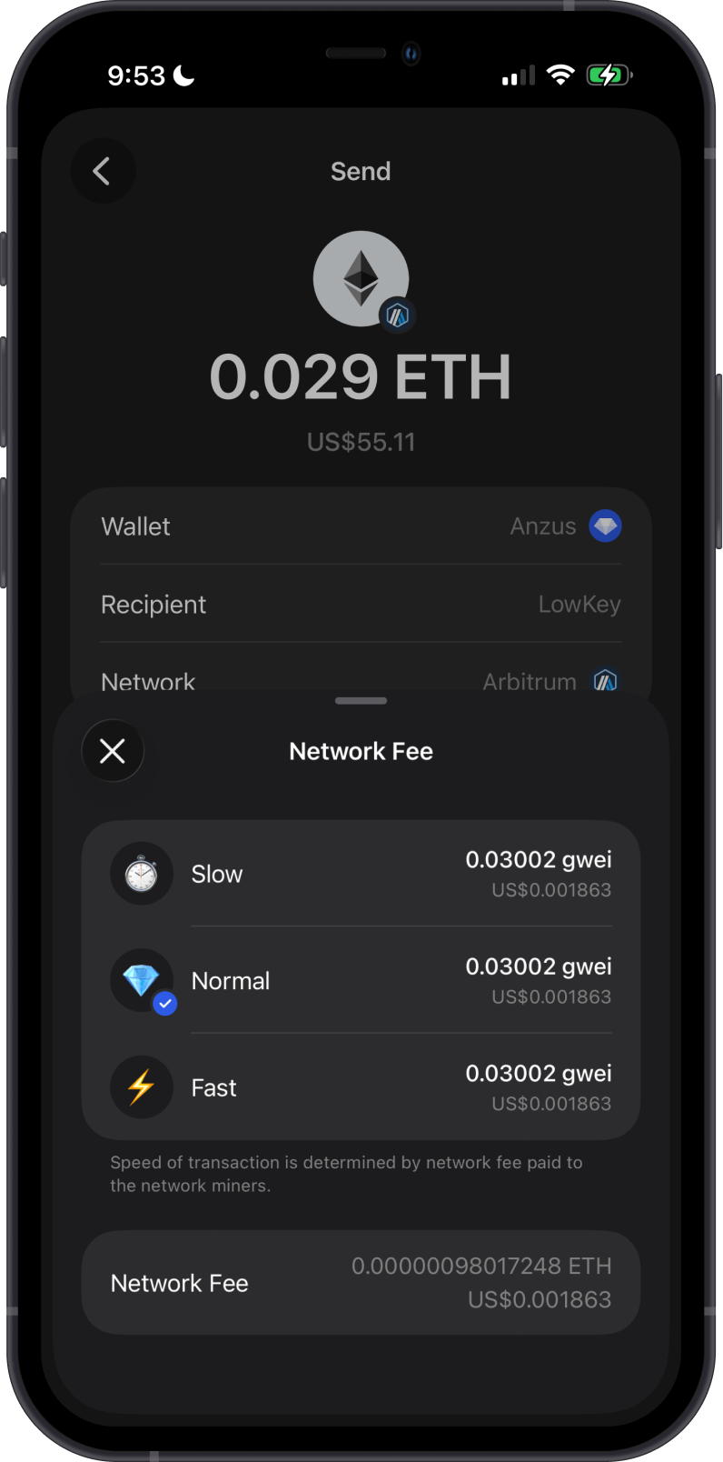 Arbitrum Network Fee on Gem Wallet