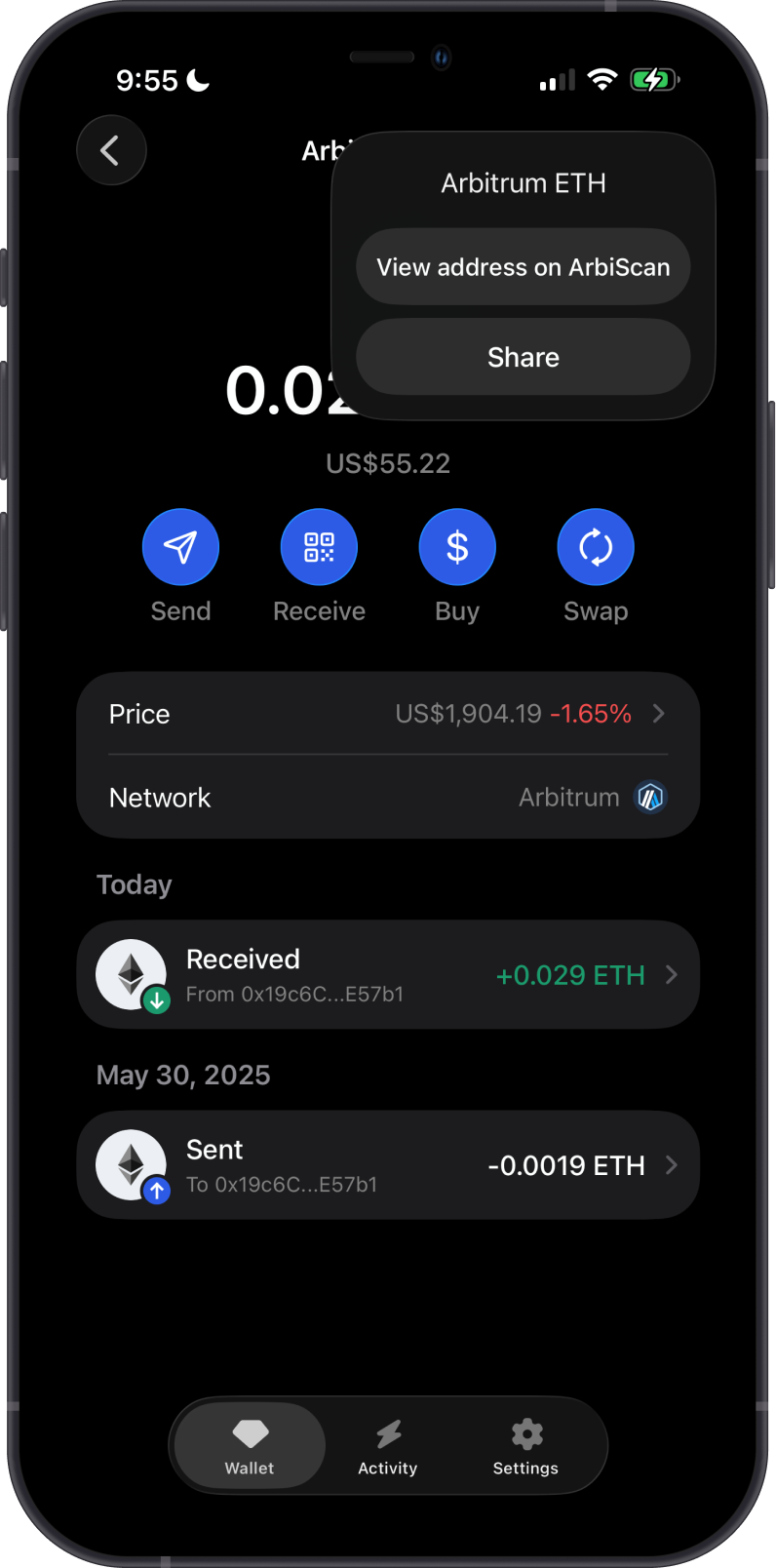 Open ArbiScan on Gem Wallet