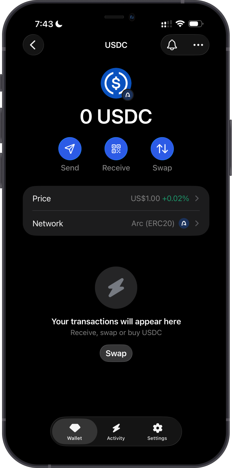 Arc USDC token wallet