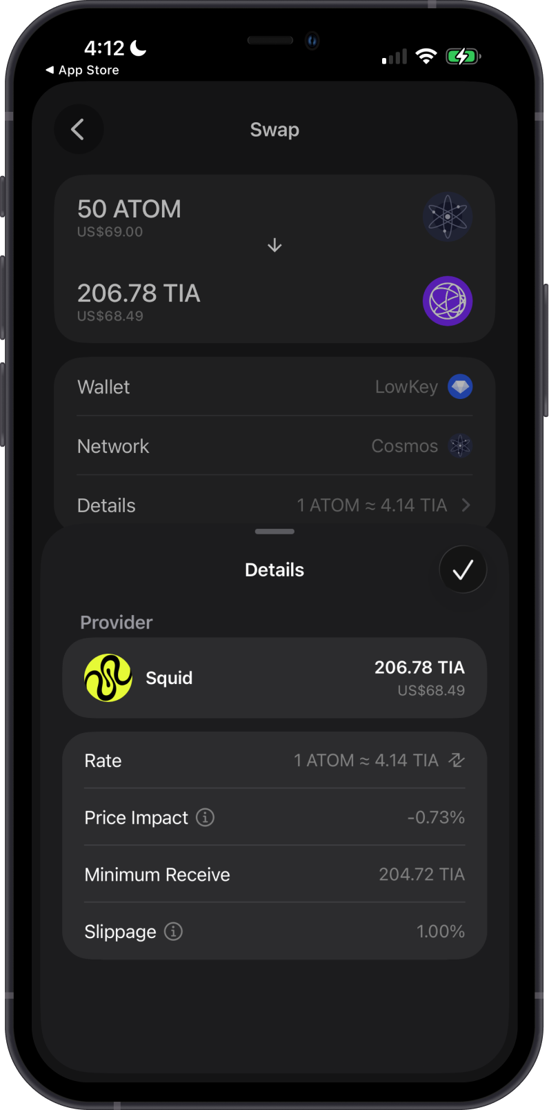 Review Cosmos to Celestia Swap