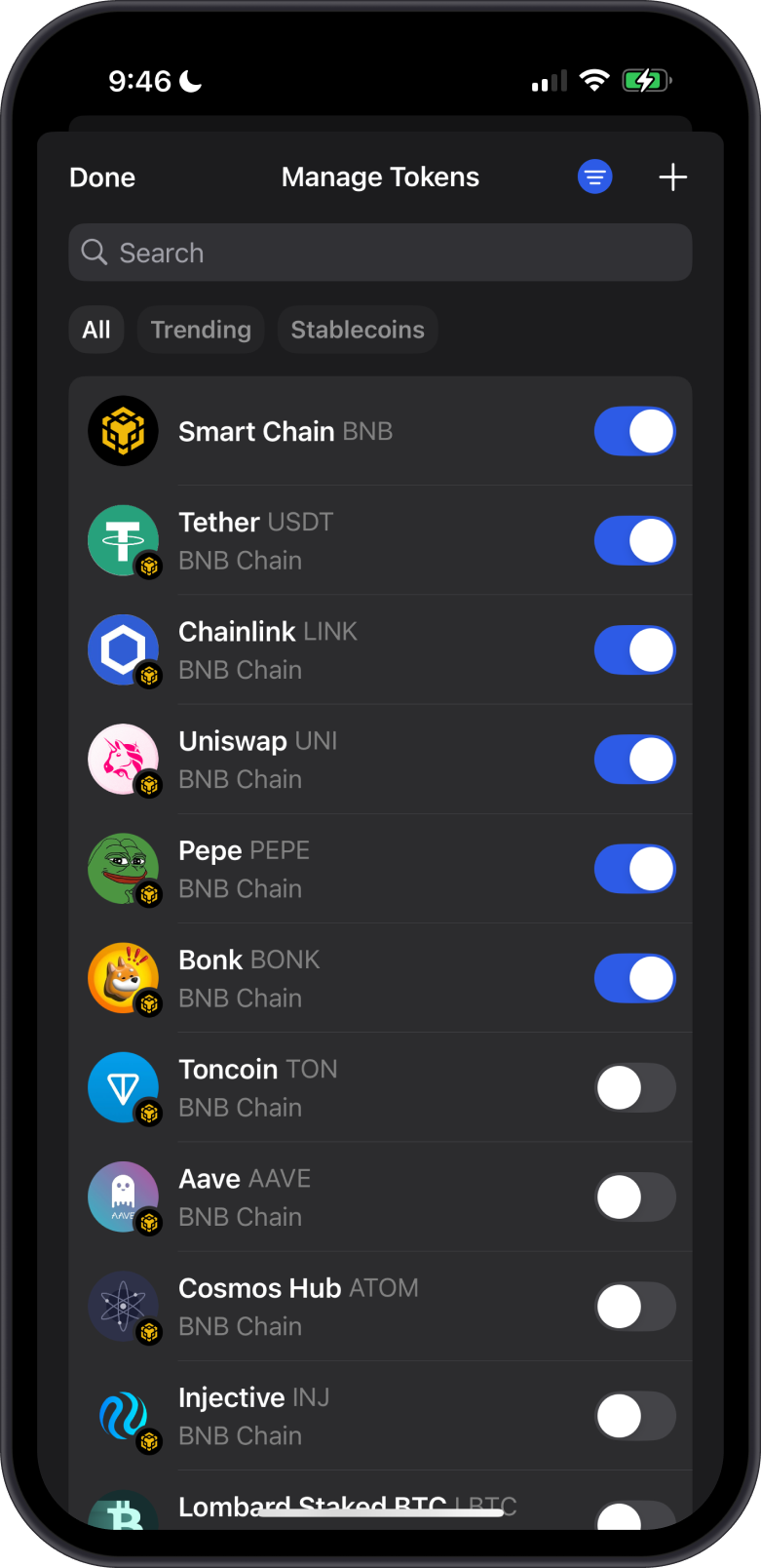 BEP20 tokens on Gem Wallet