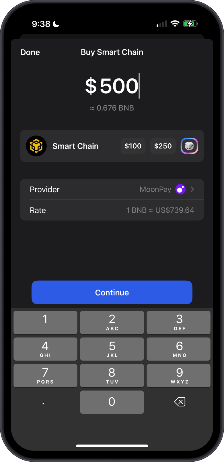 Buying BNB with Gem Wallet
