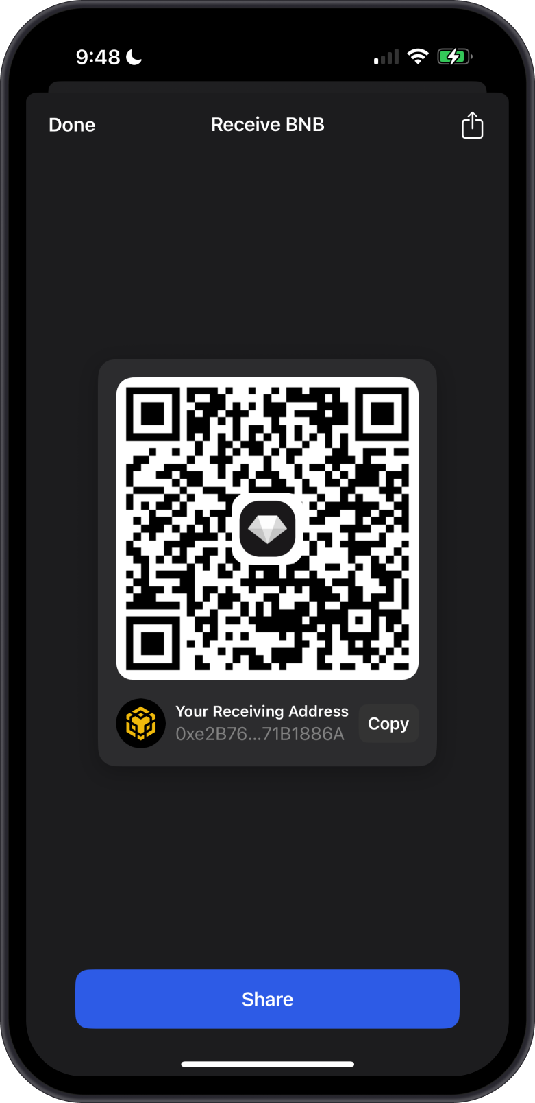 Receive BNB with Gem Wallet