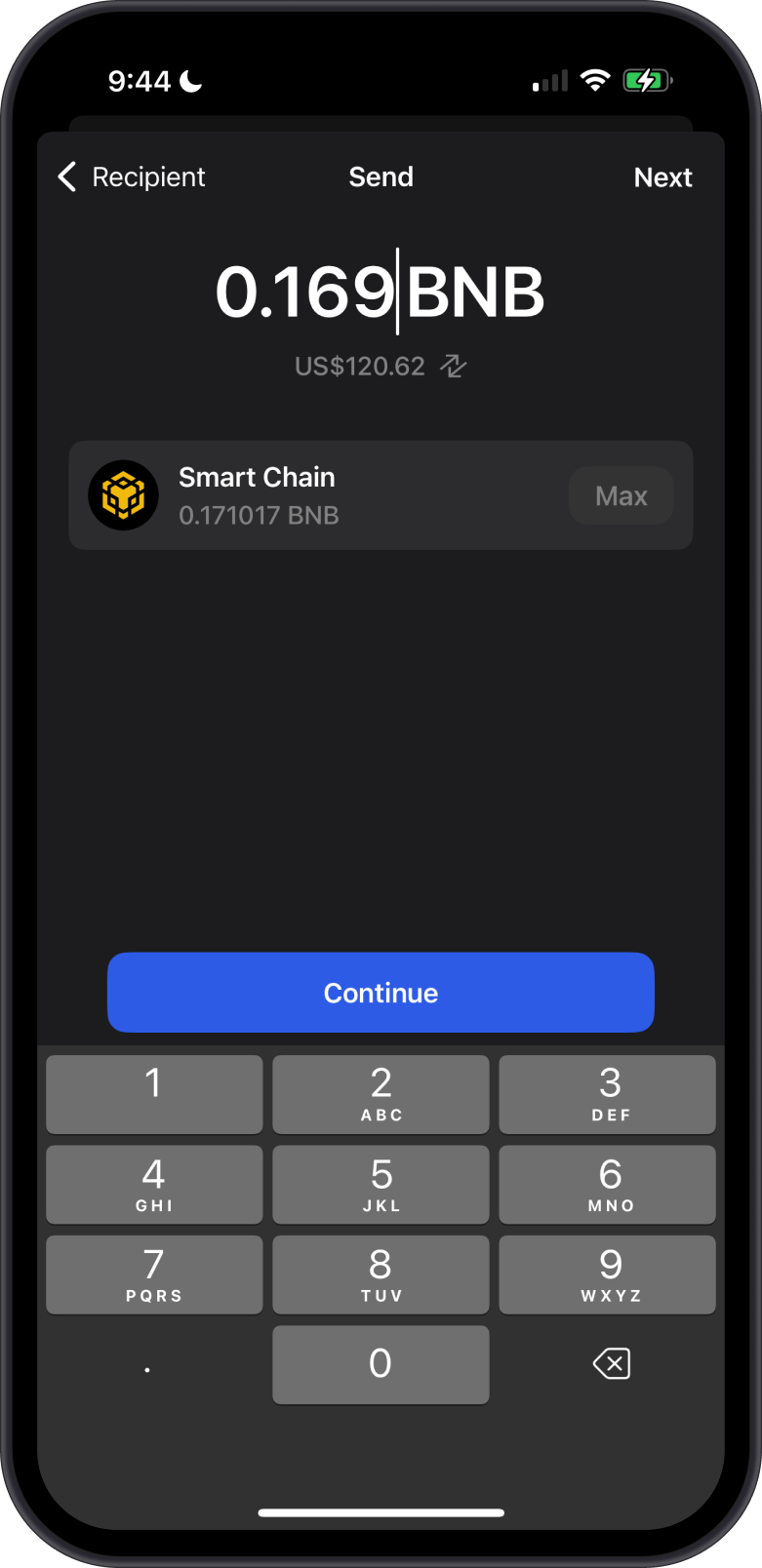 Specify Amount of BNB