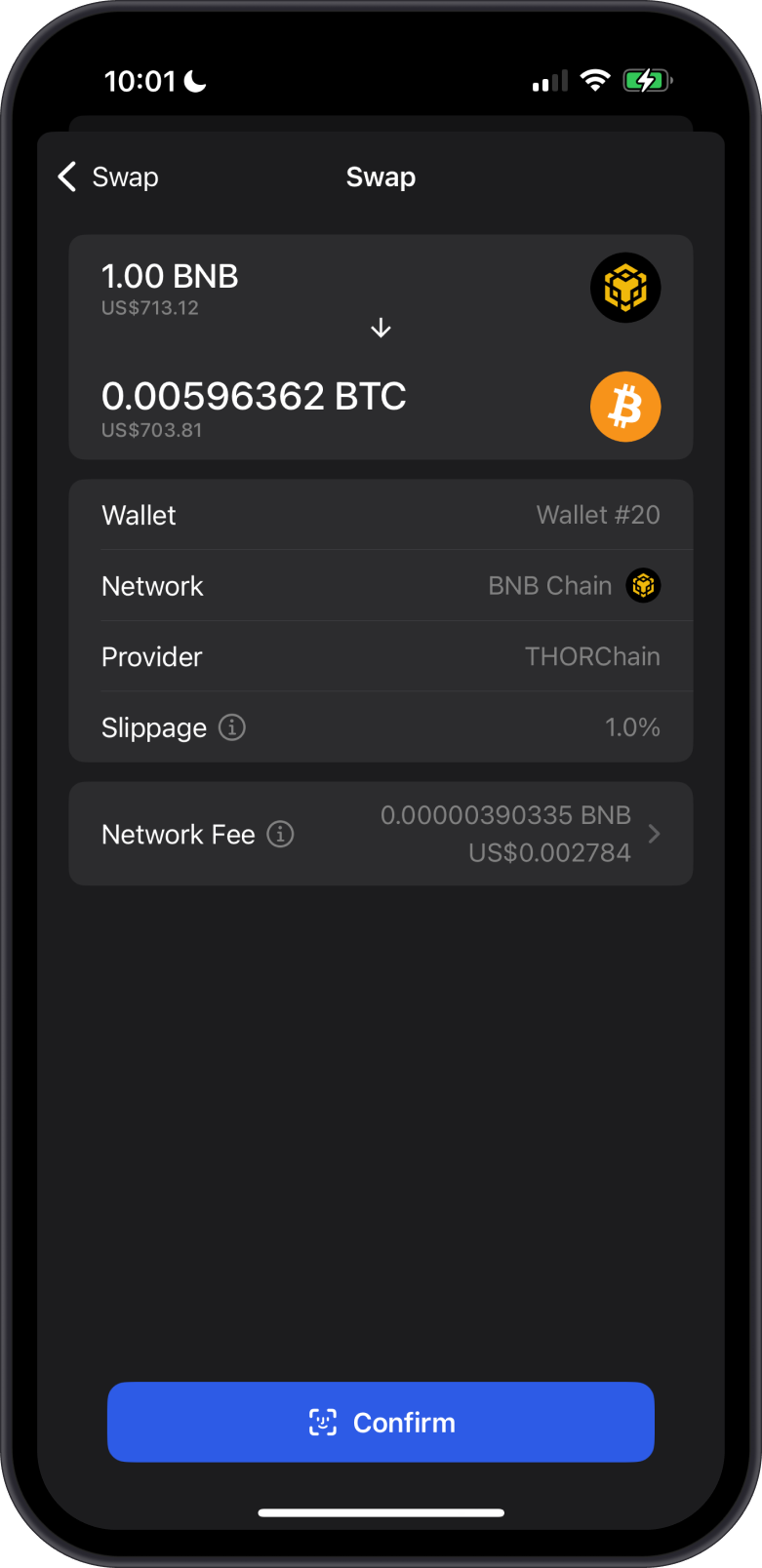 Swap BNB to BTC