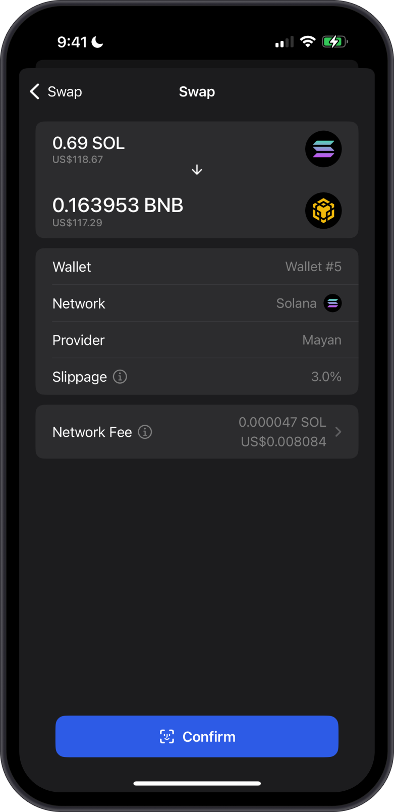 Swap SOL to BNB