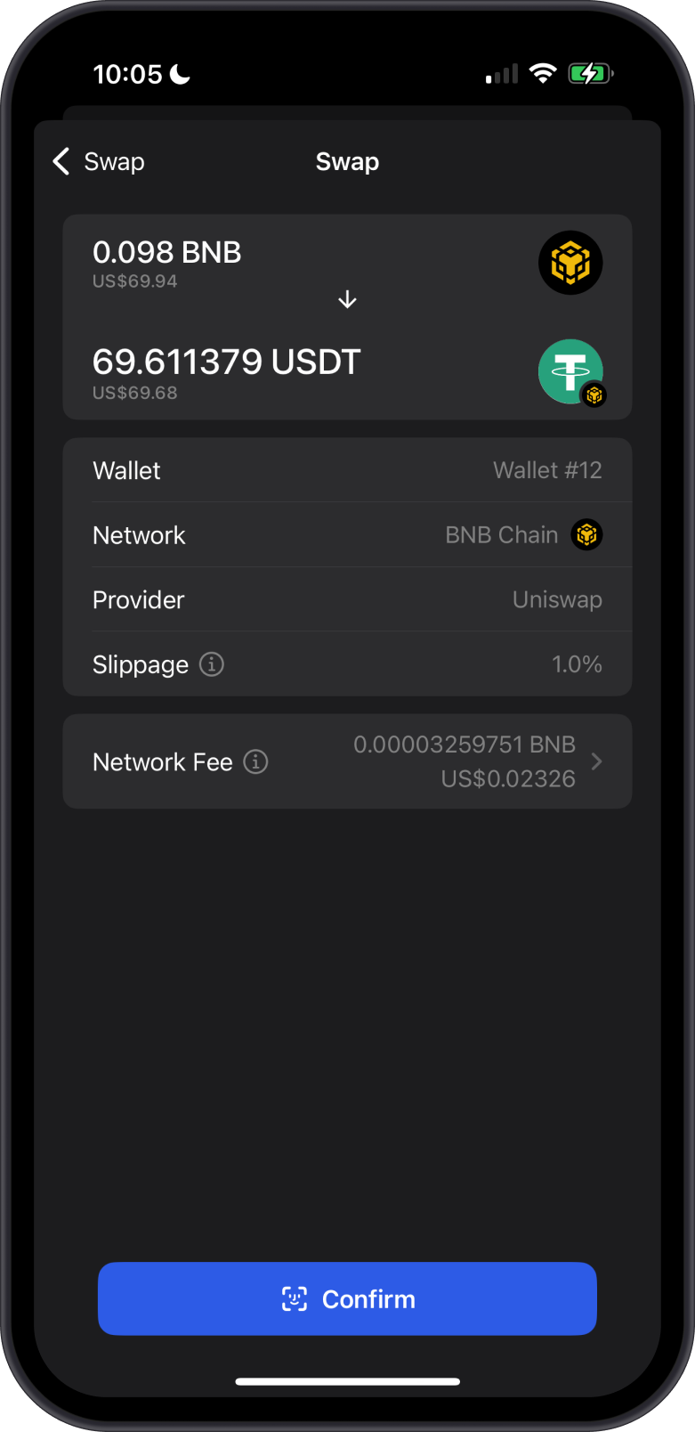 Swap BNB to USDT
