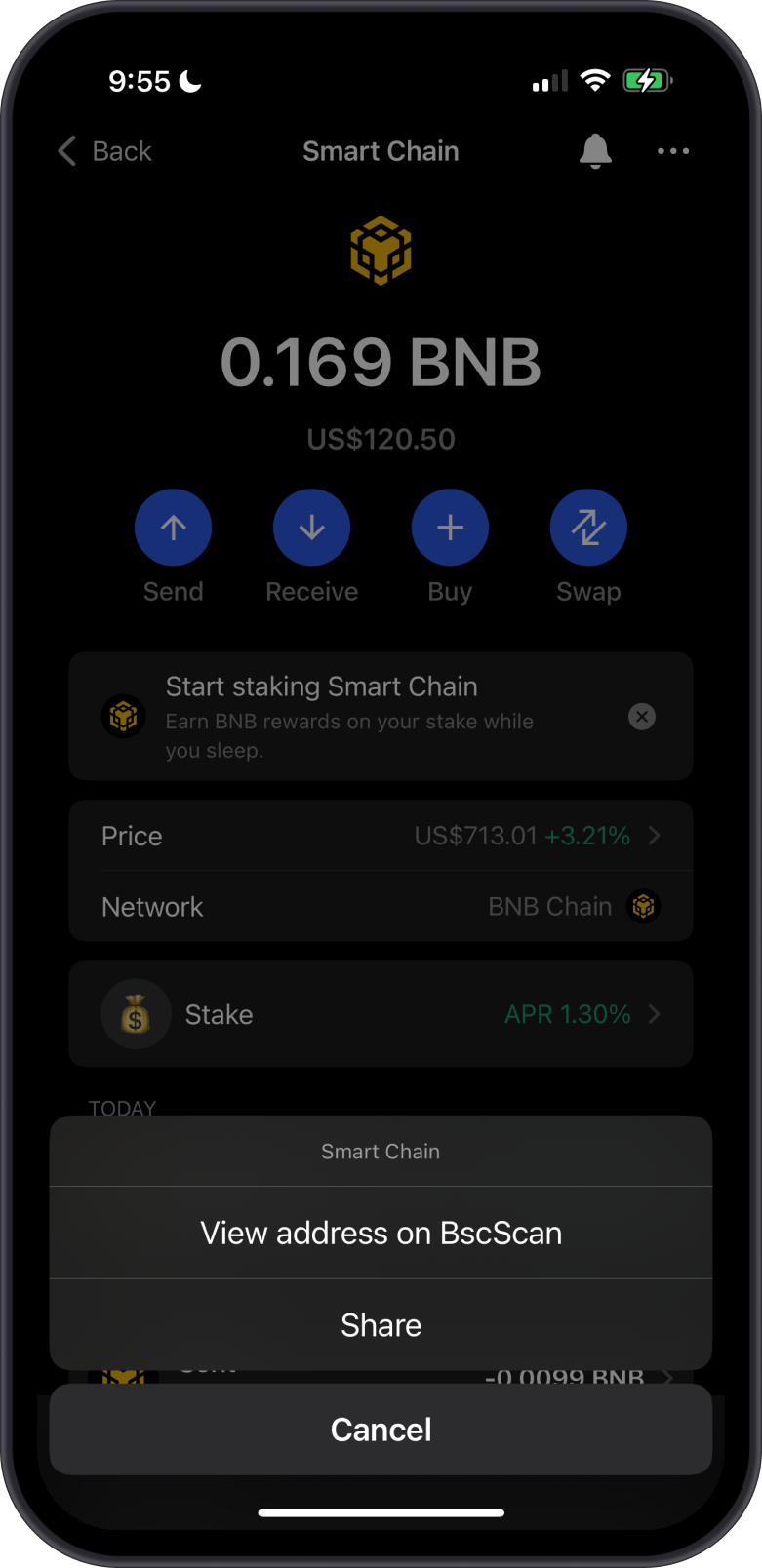 BNB Balance on Gem Wallet