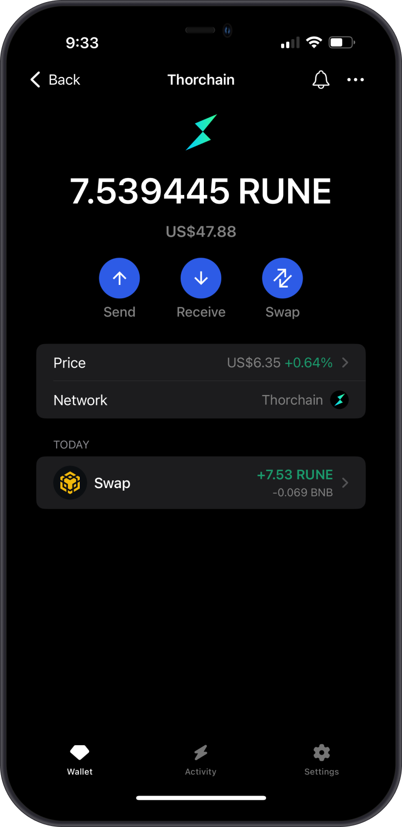 BNB to RUNE Swap in Progress