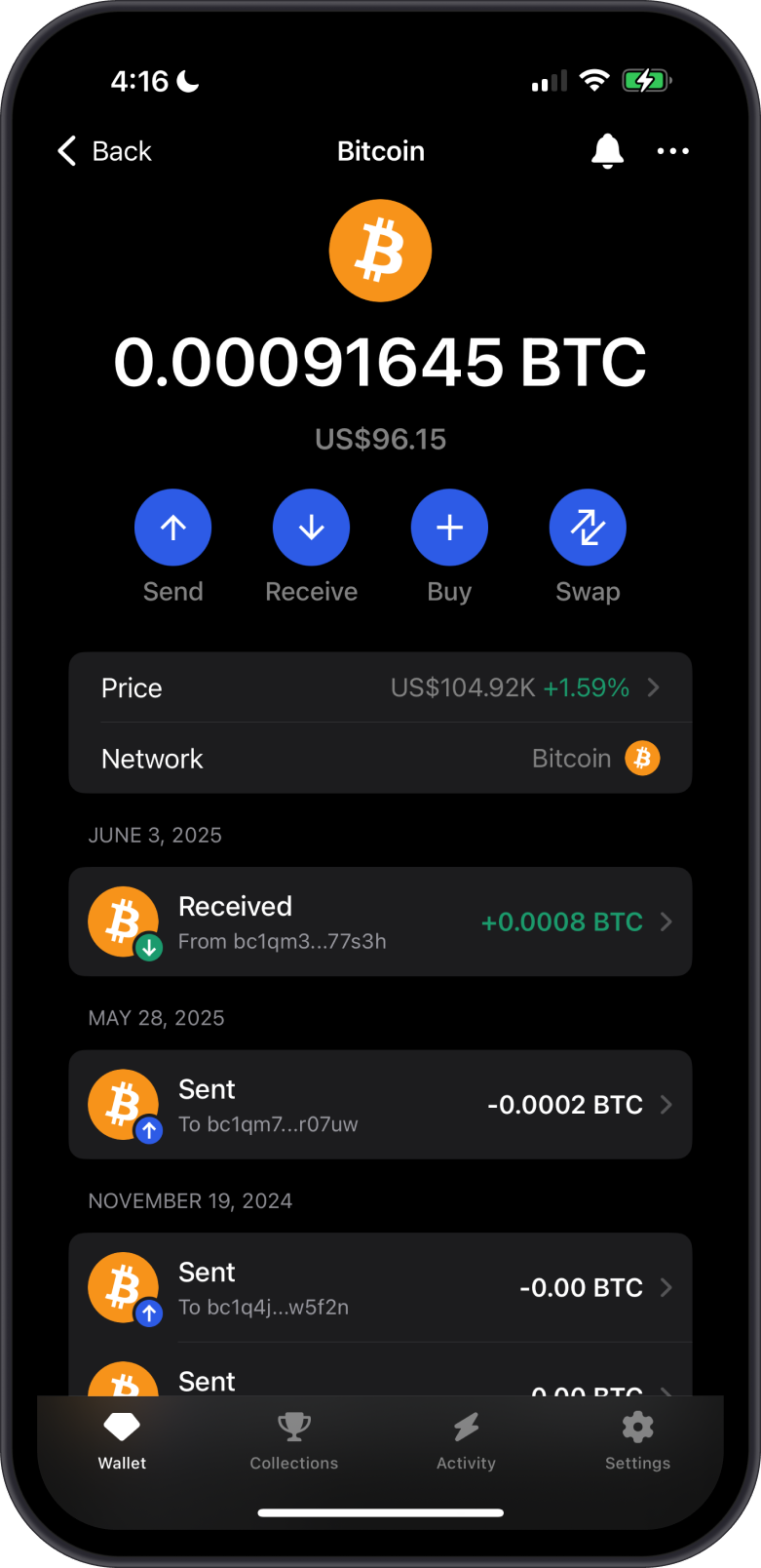 Bitcoin on Gem Wallet