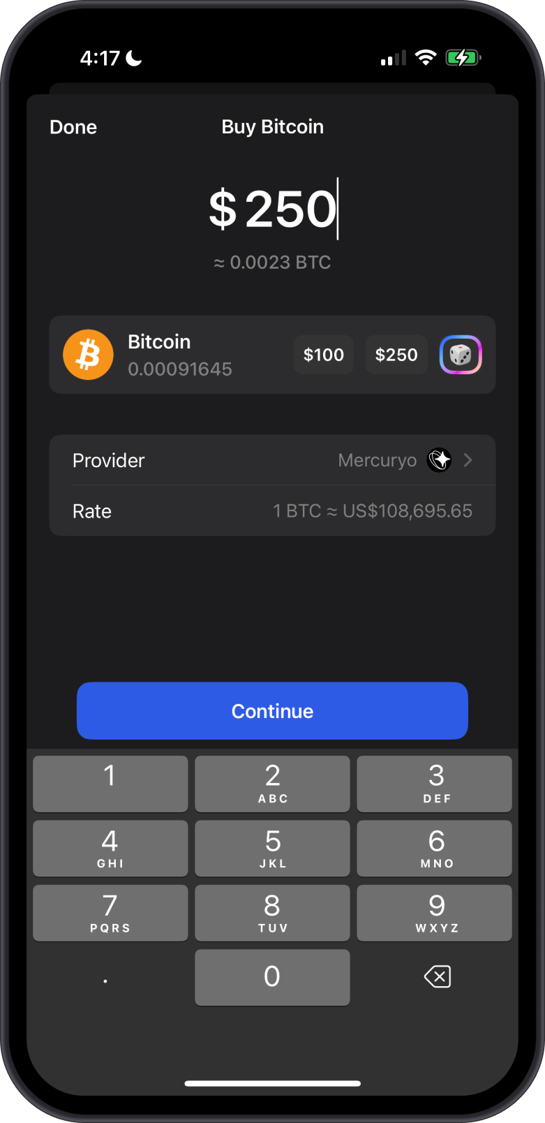 Receive Bitcoin with Gem Wallet