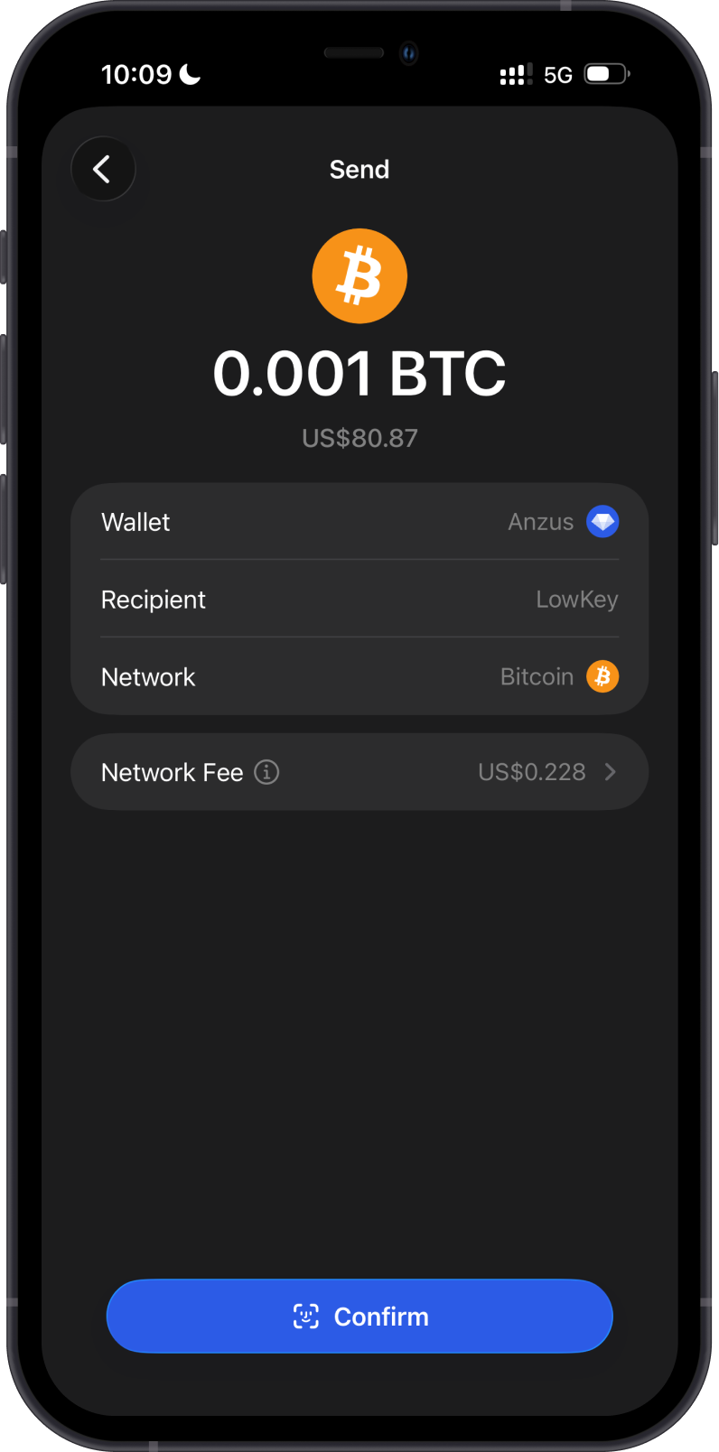 Review a Bitcoin send transaction