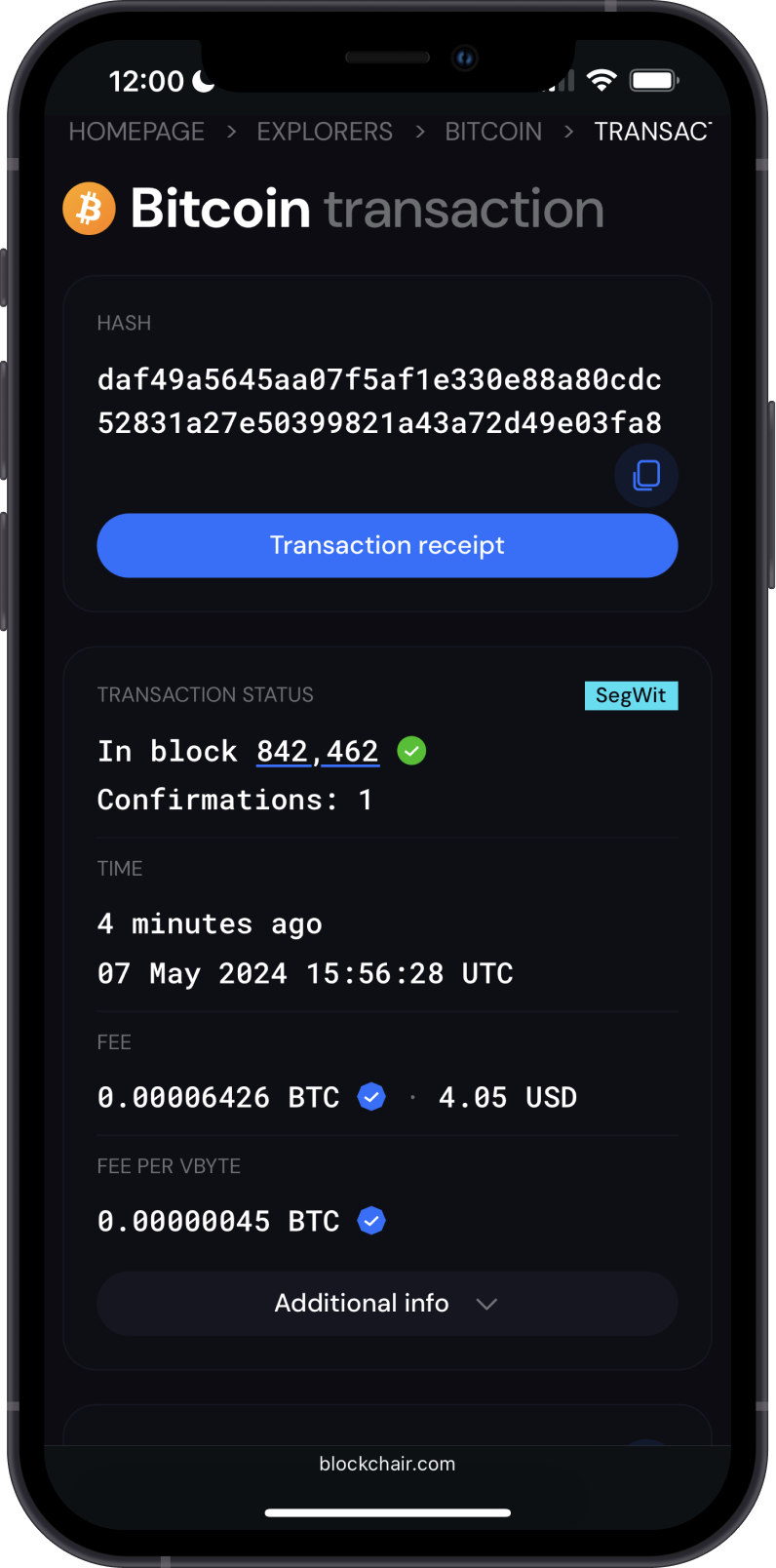 Checking Bitcoin Transaction on Blockchair