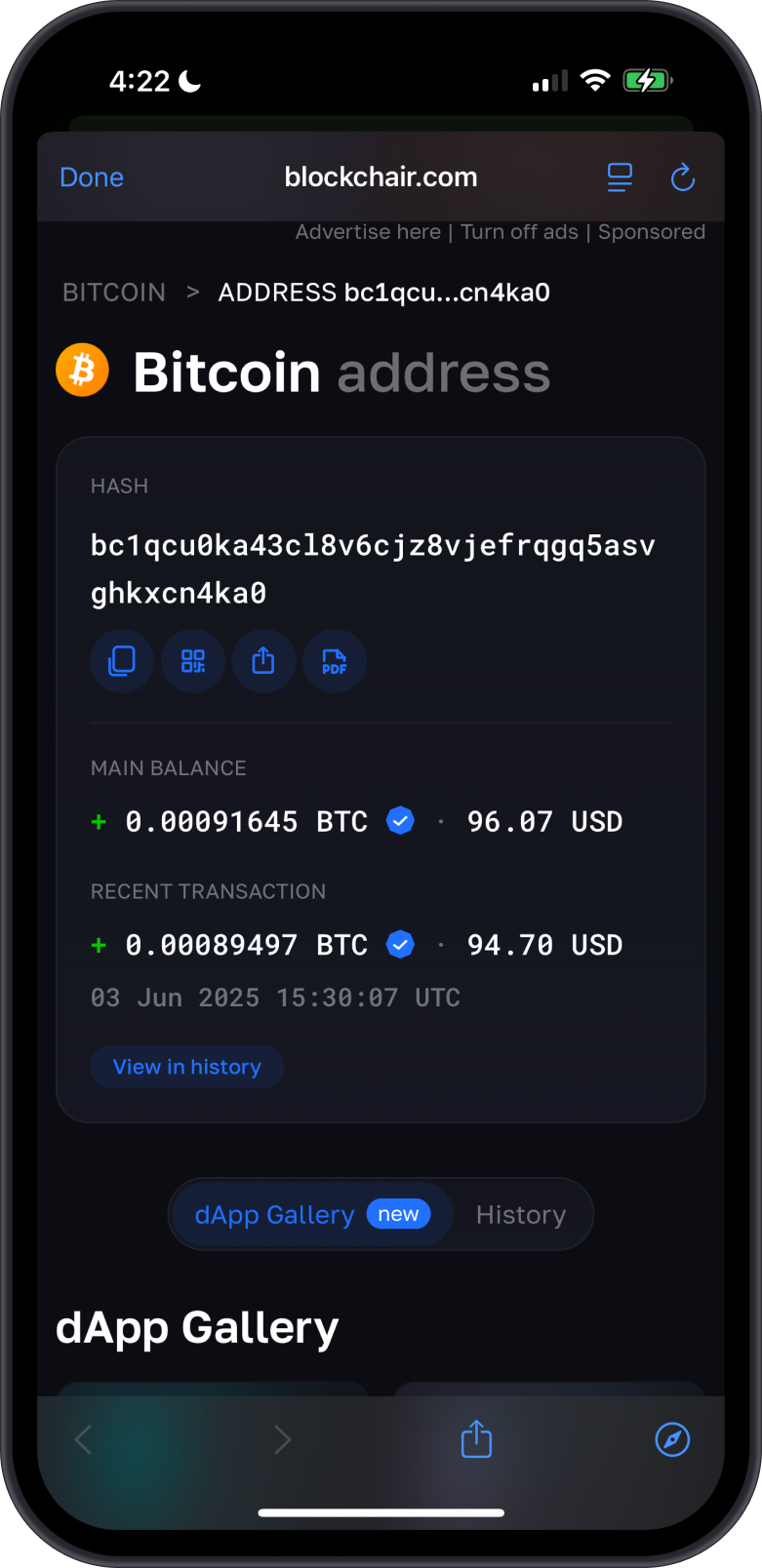 View Address on Blockchair