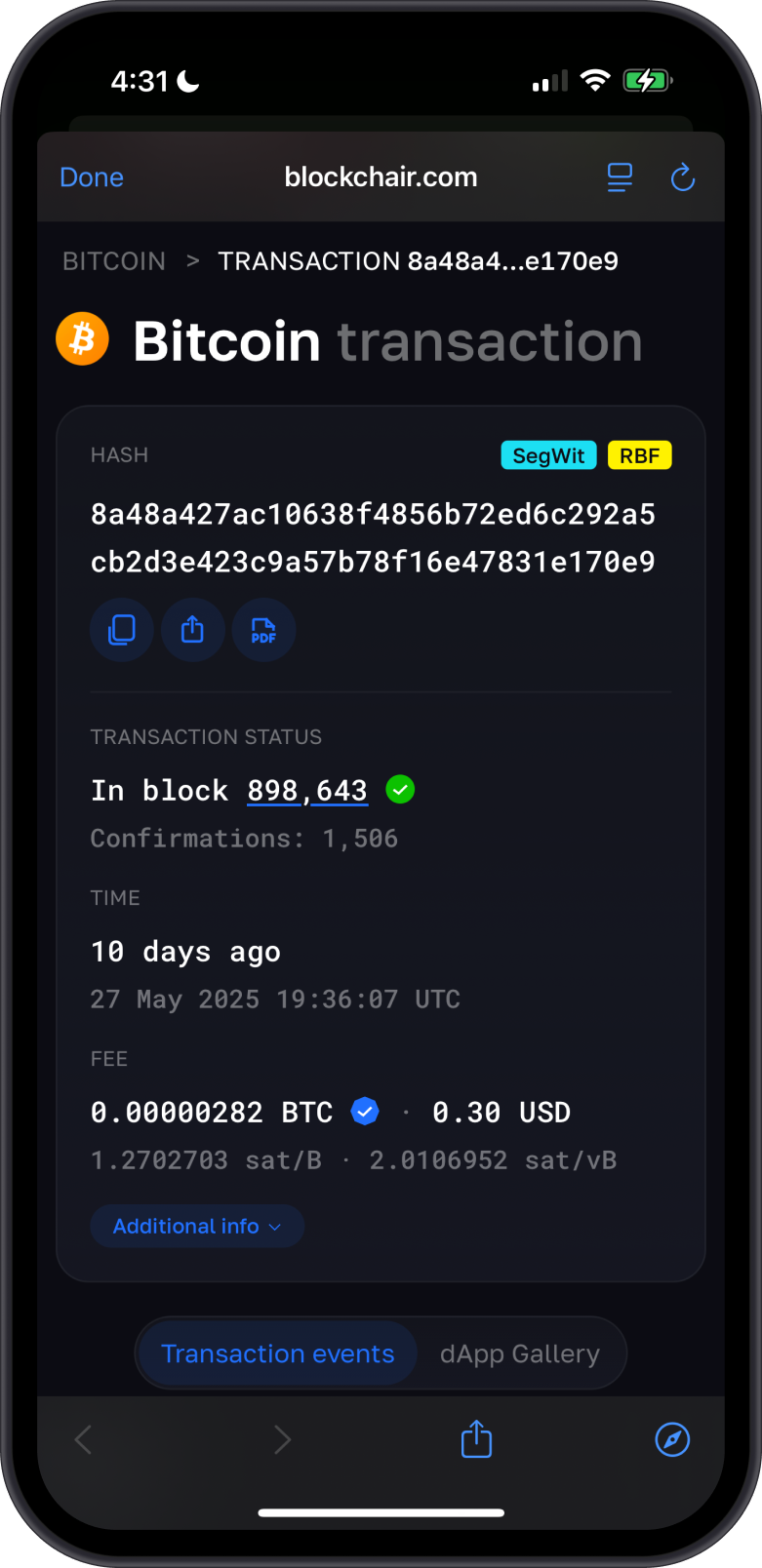 Checking Bitcoin Transaction on Blockchair