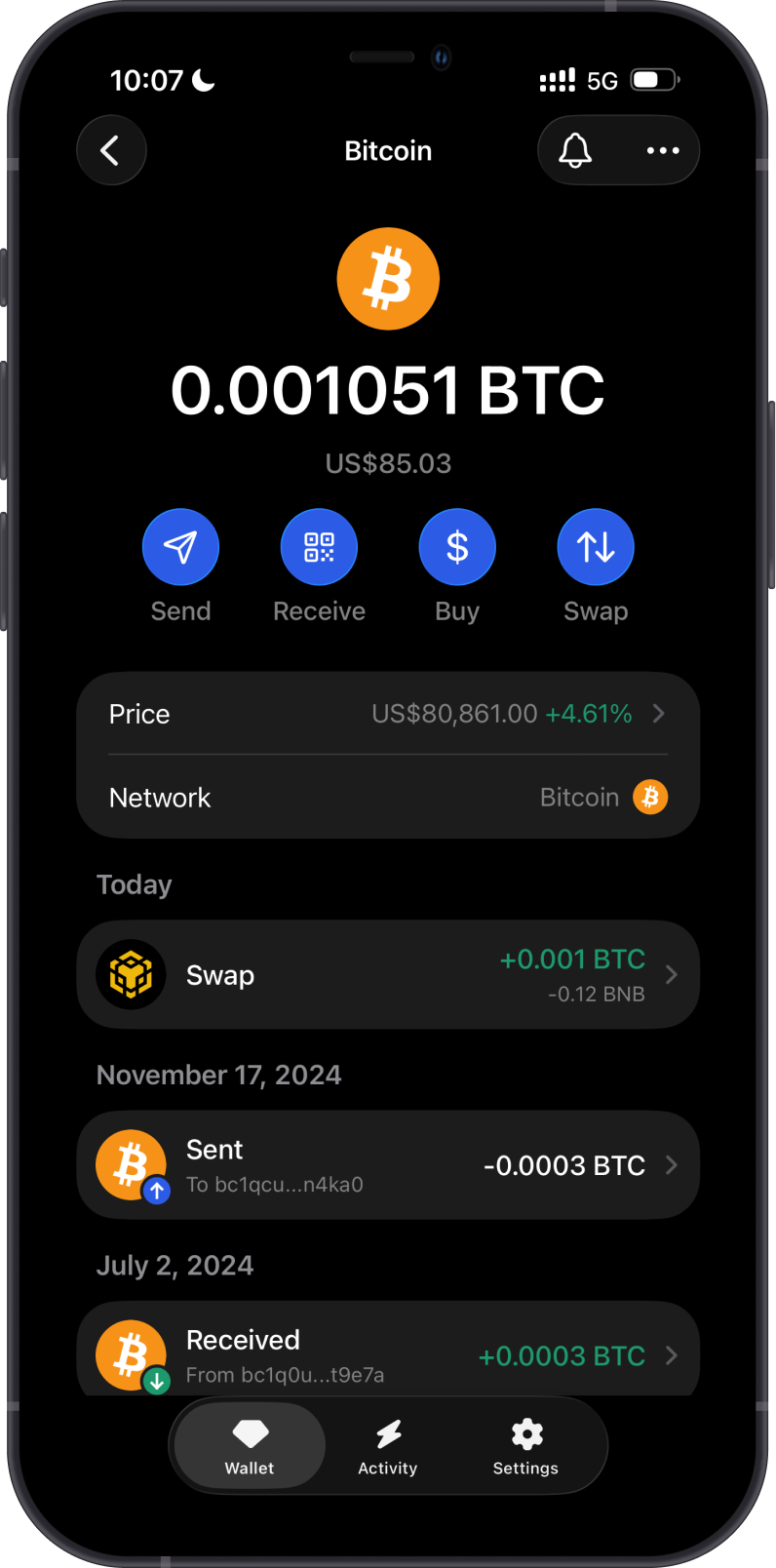 Open Bitcoin in Gem Wallet