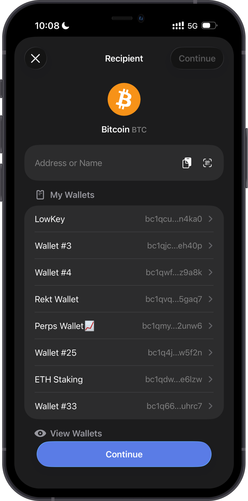 Select a Bitcoin Recipient