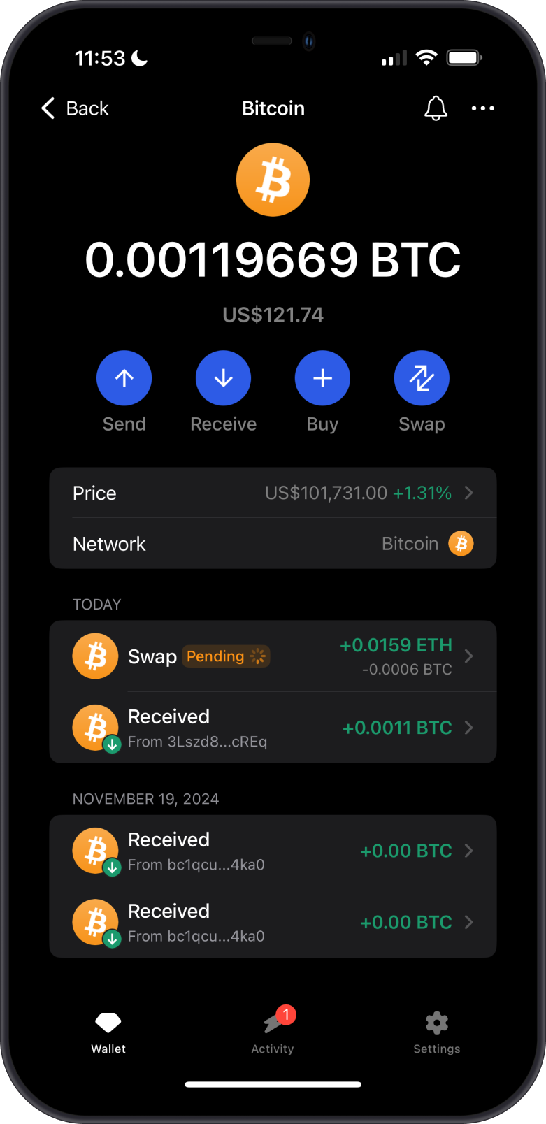 BTC to ETH Pending Swap