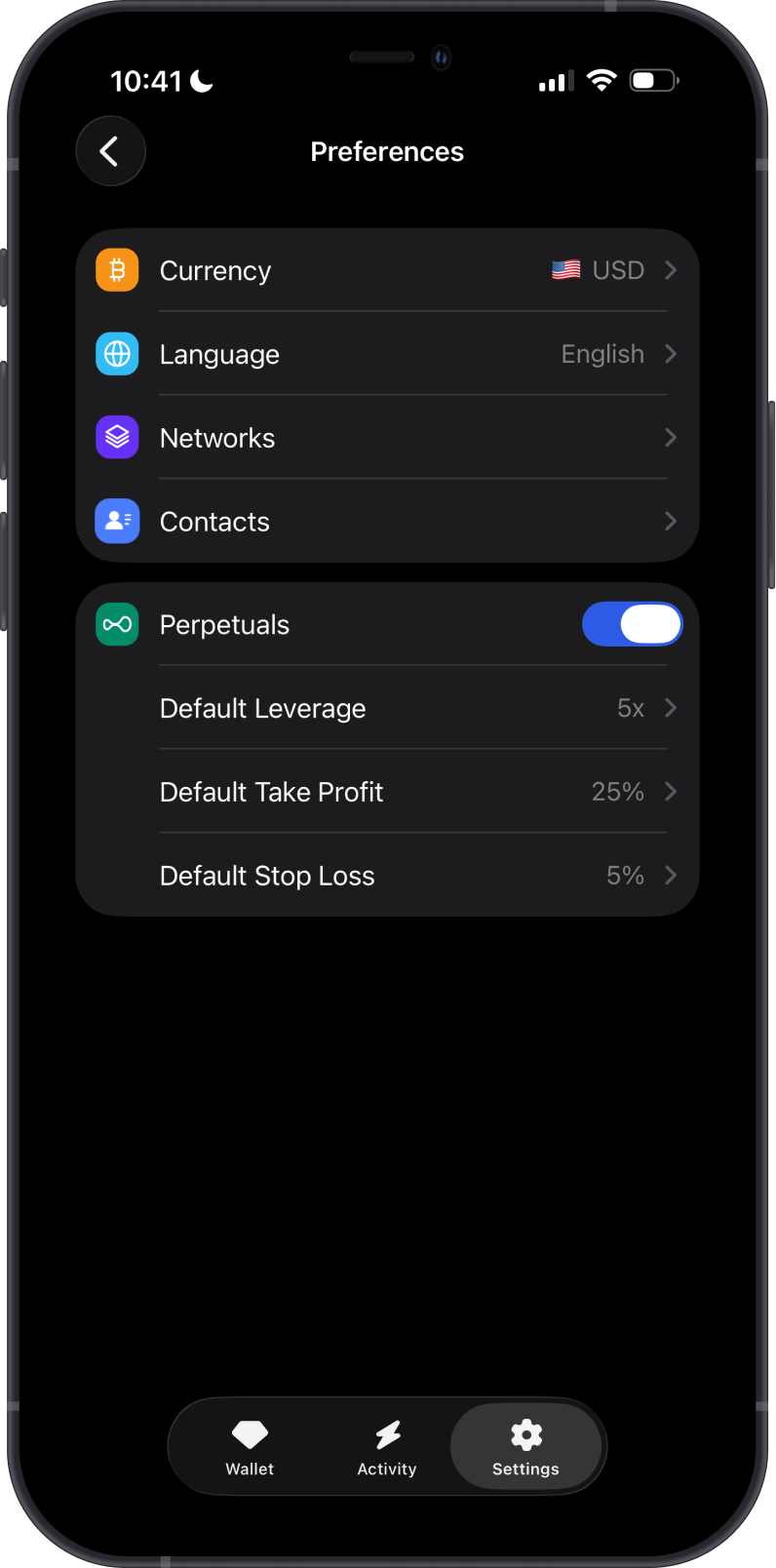 Open Contacts from Preferences