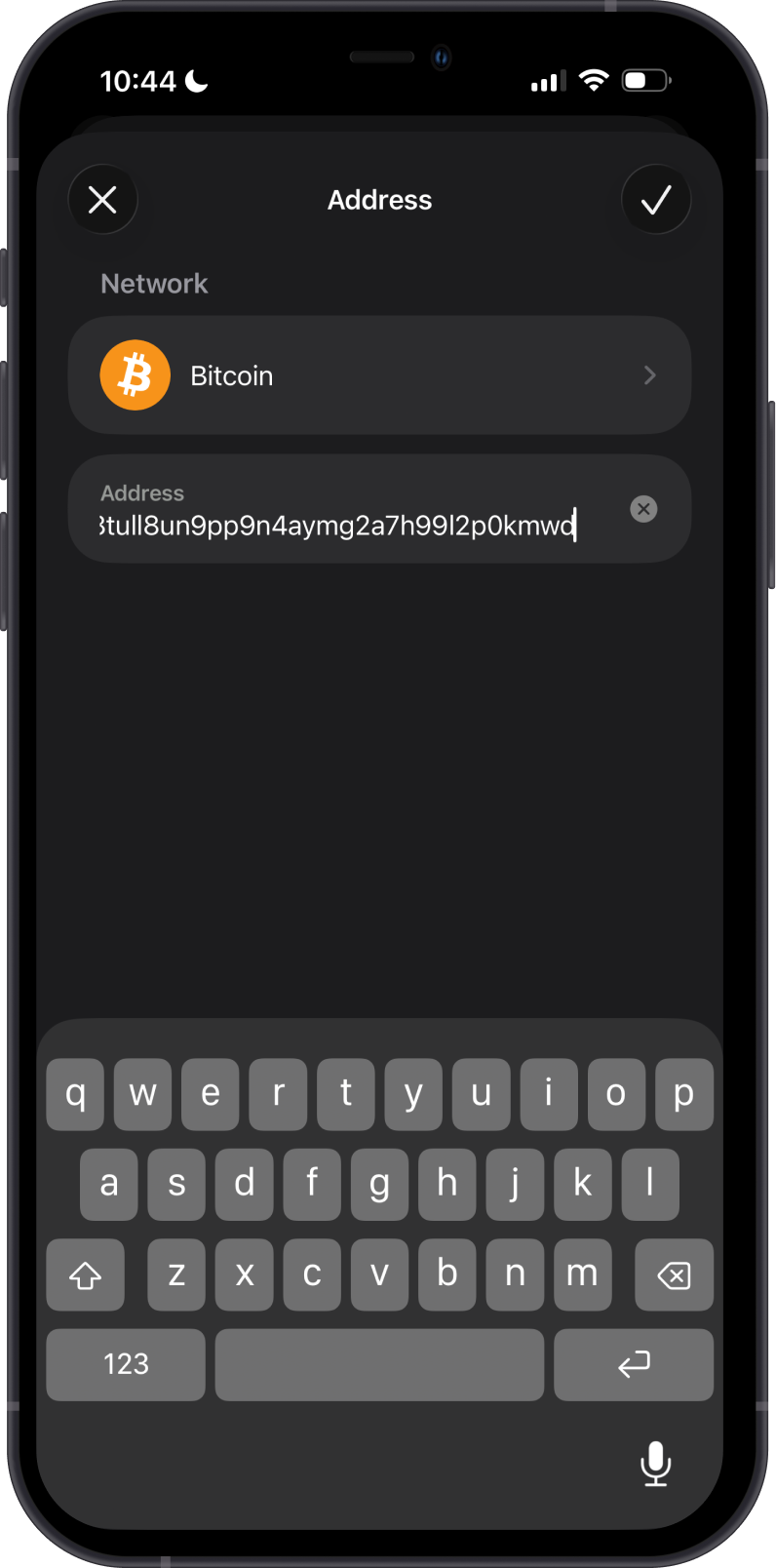 Enter the BTC address