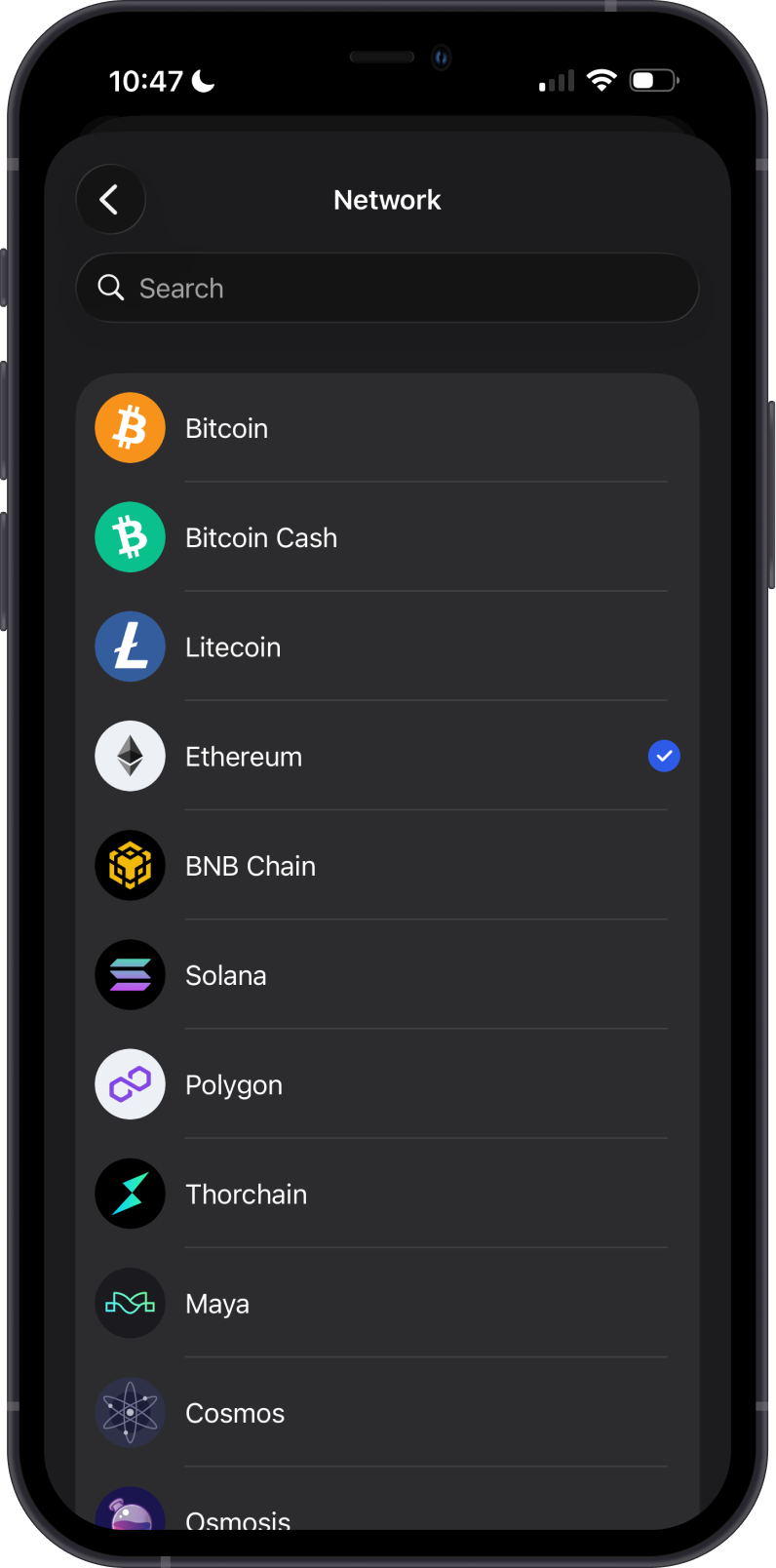 Select a blockchain network