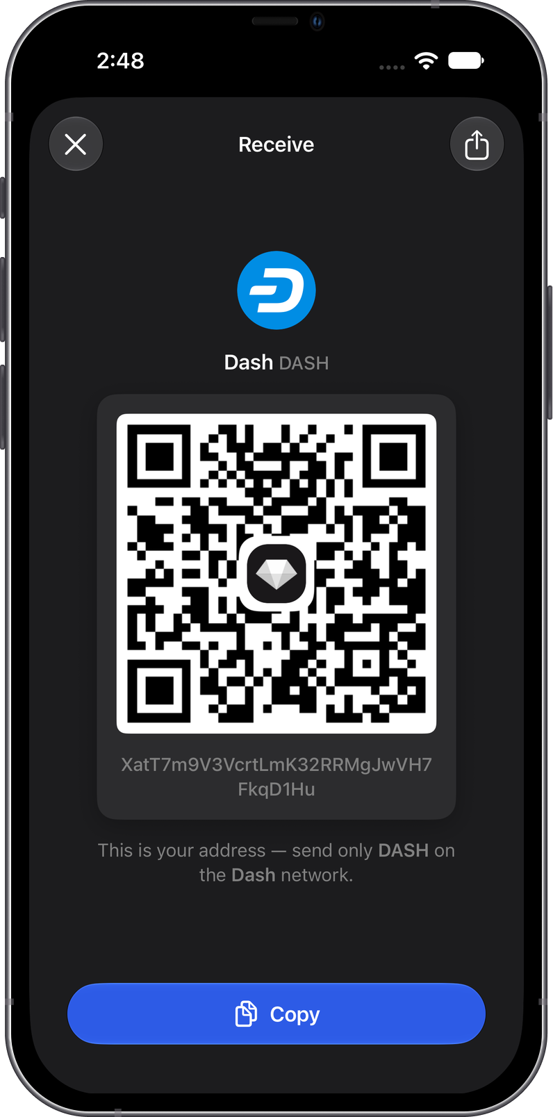 Receive Dash in Gem Wallet