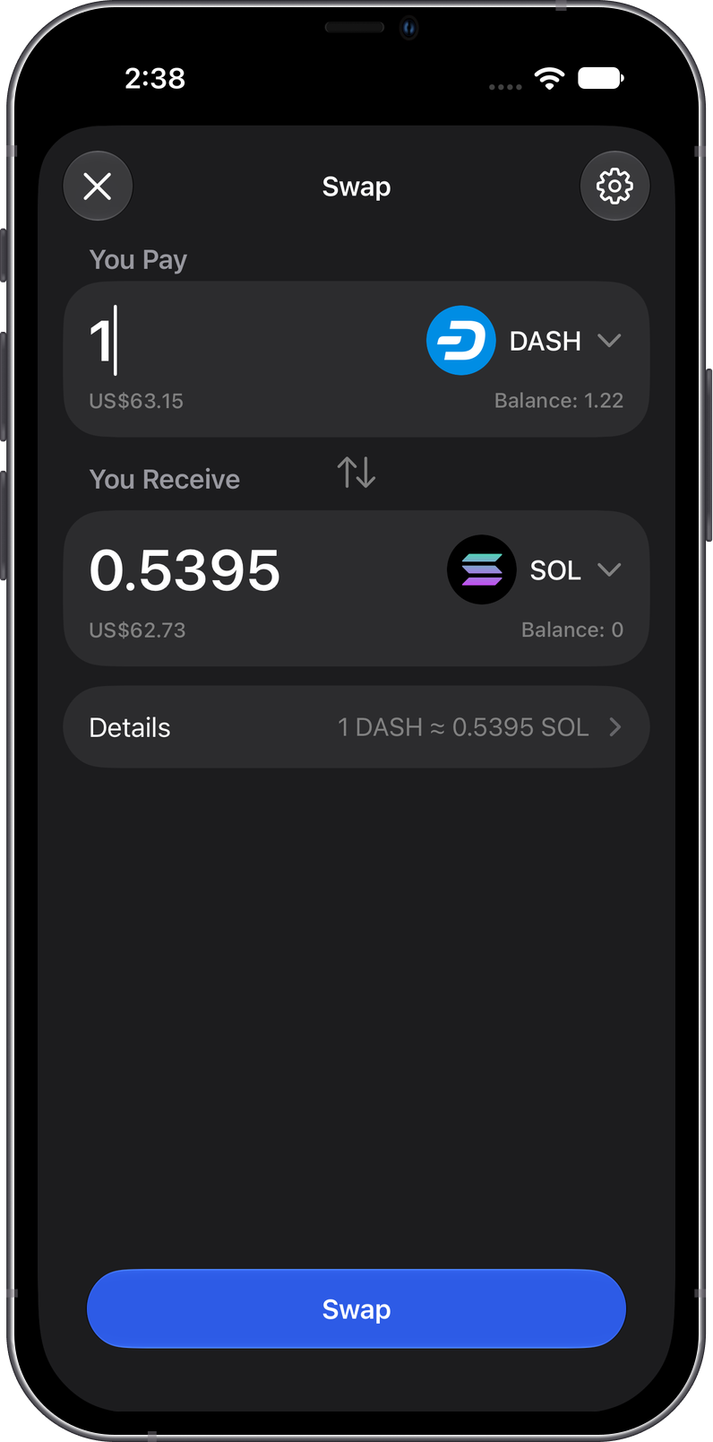 Swap DASH to SOL