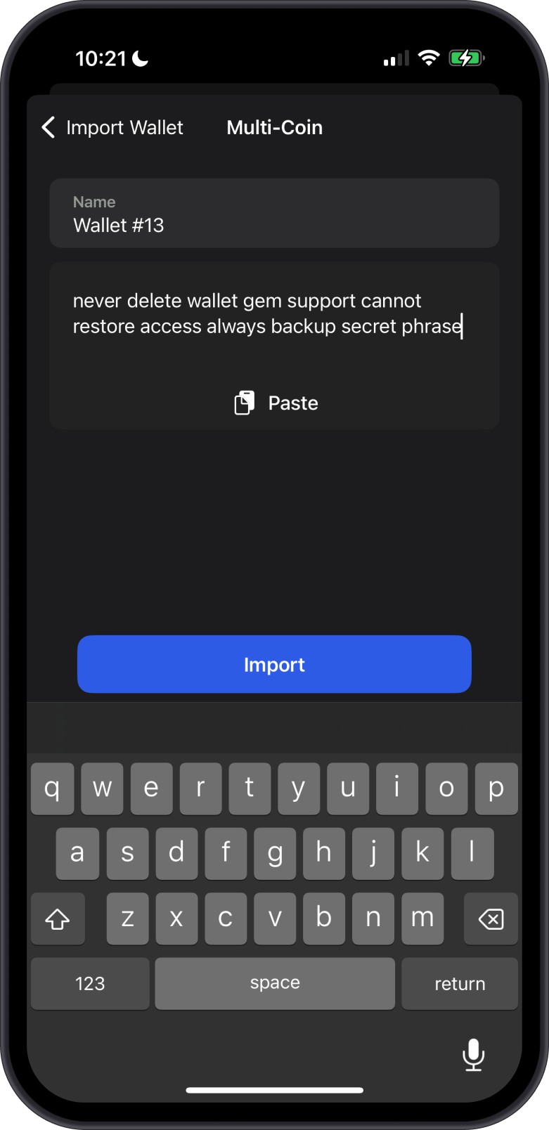 Secret Phrase Restore