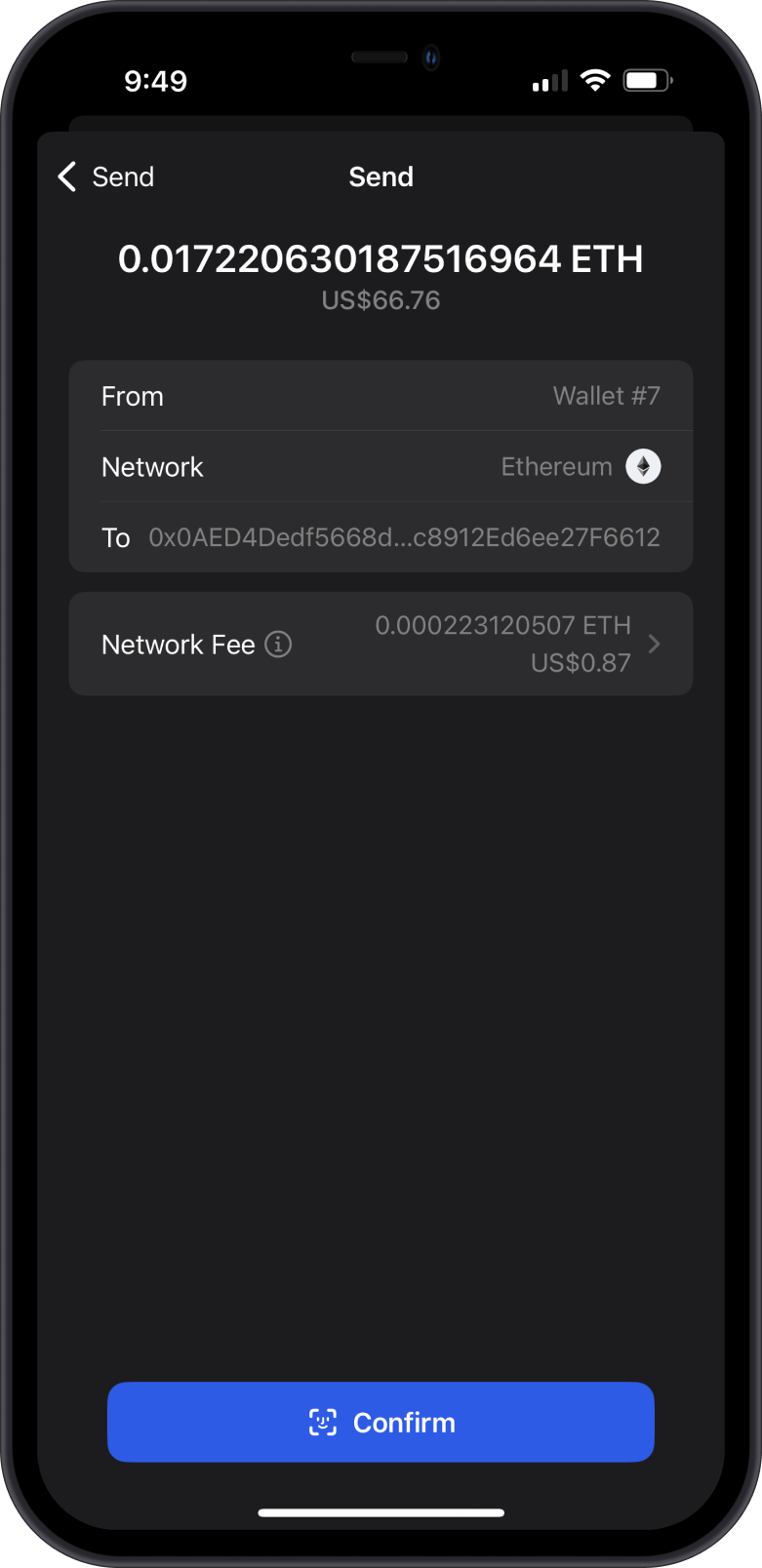 Network Fee when Sending ETH