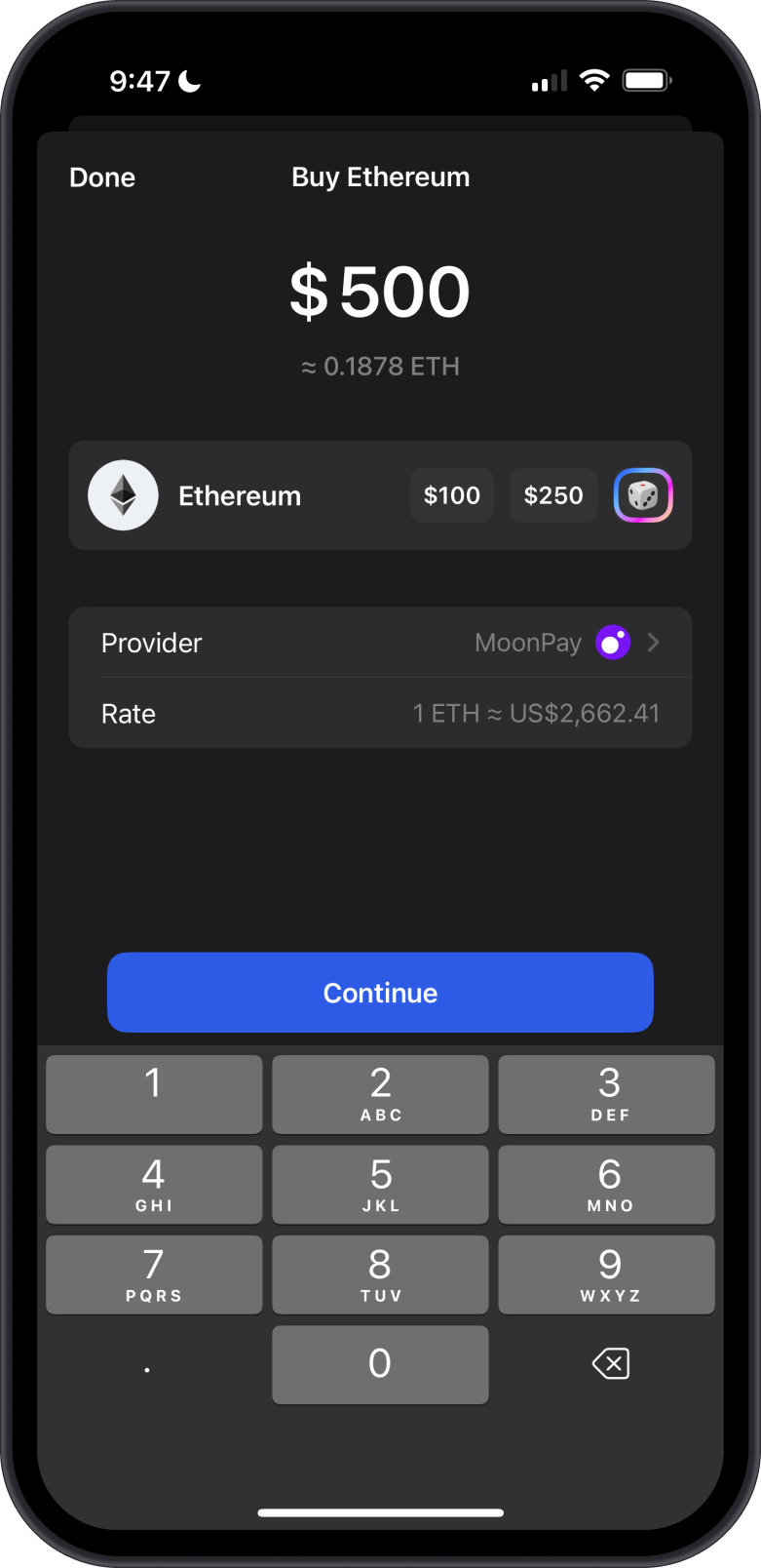 Buying Ether with Gem Wallet