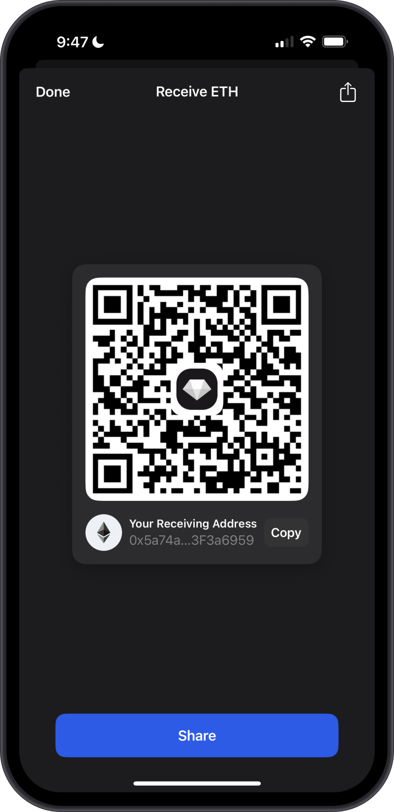 Receive Ether with Gem Wallet