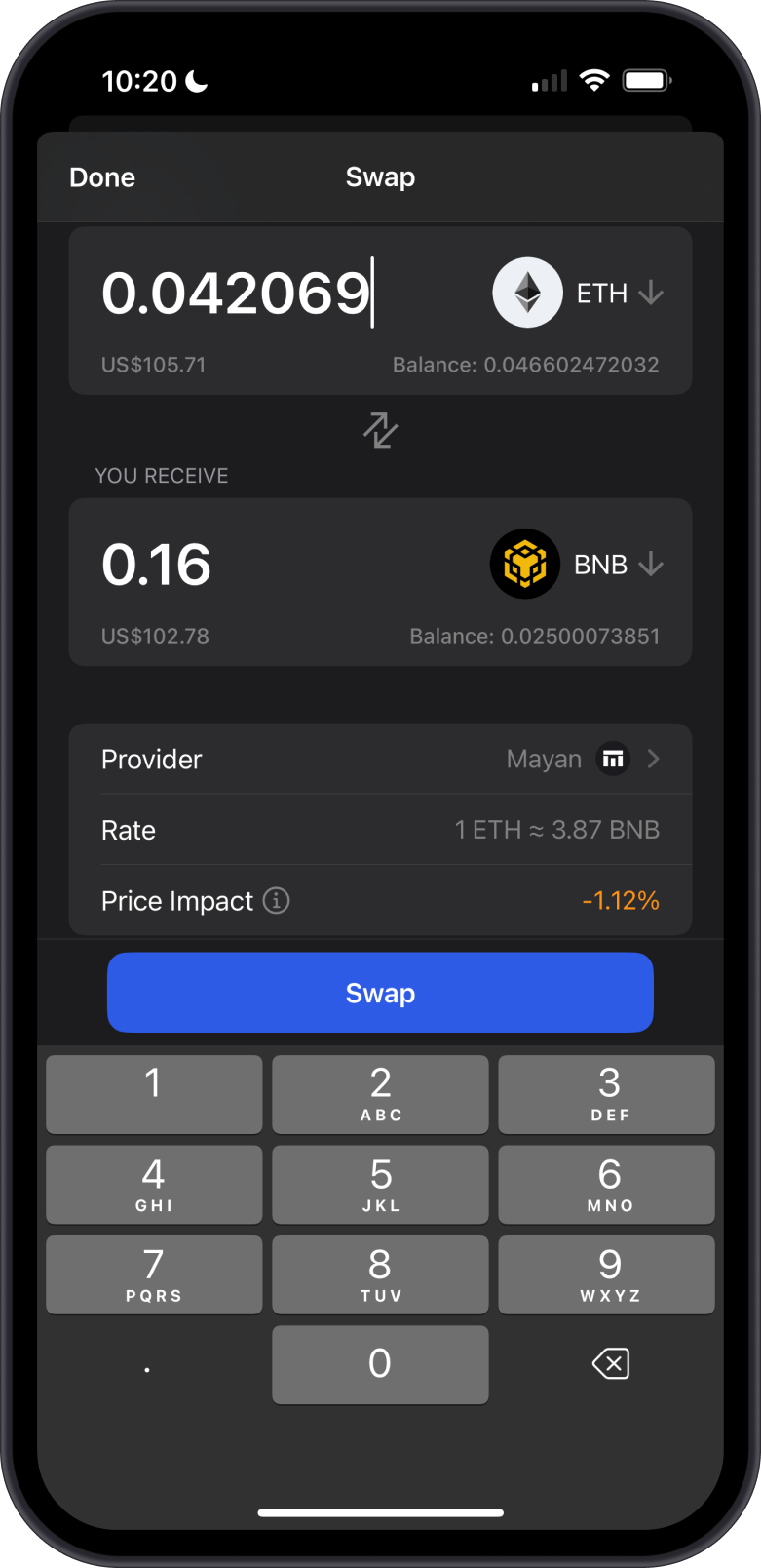 Swap ETH to BNB