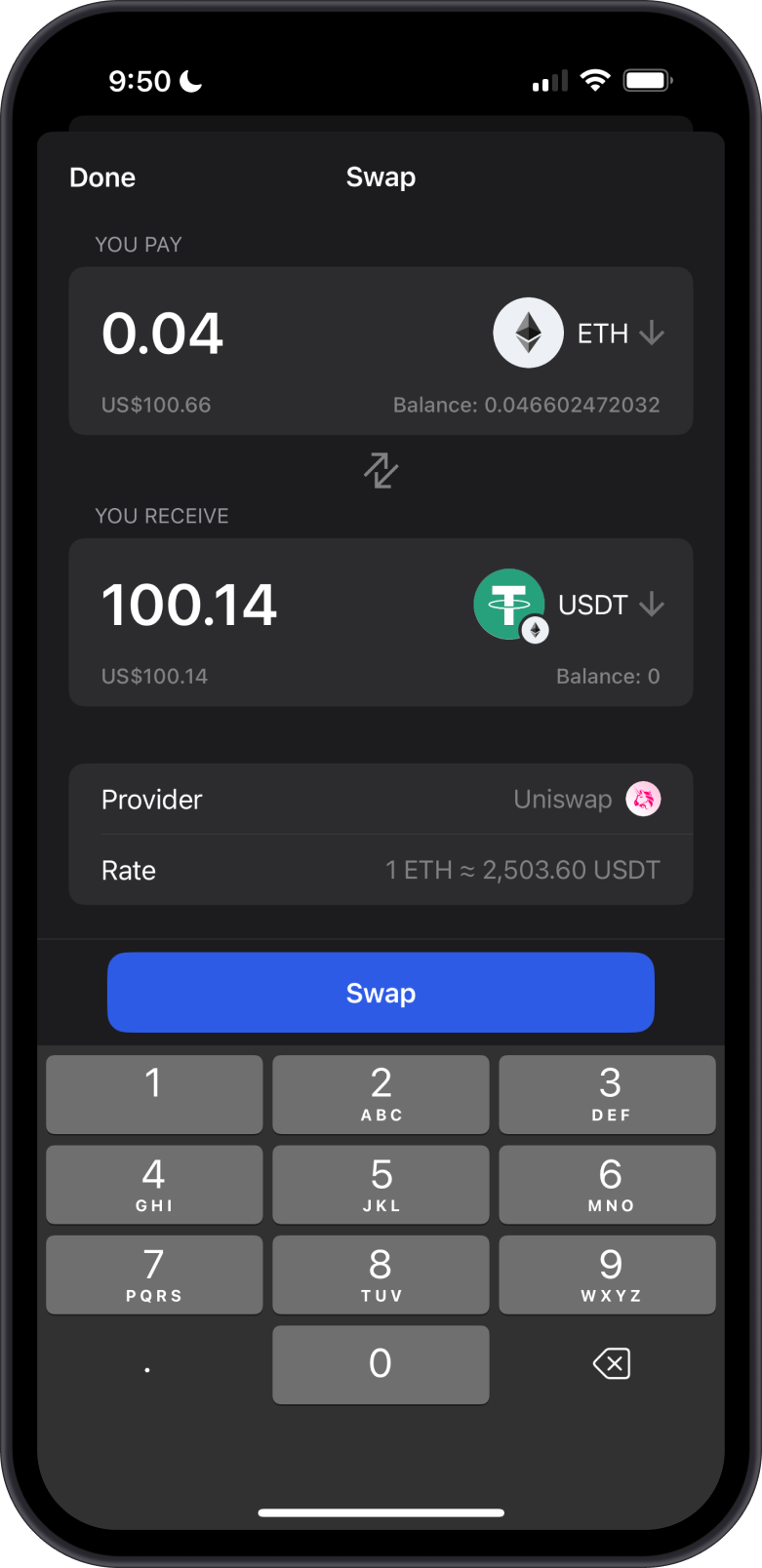 Swap ETH to ERC20 tokens