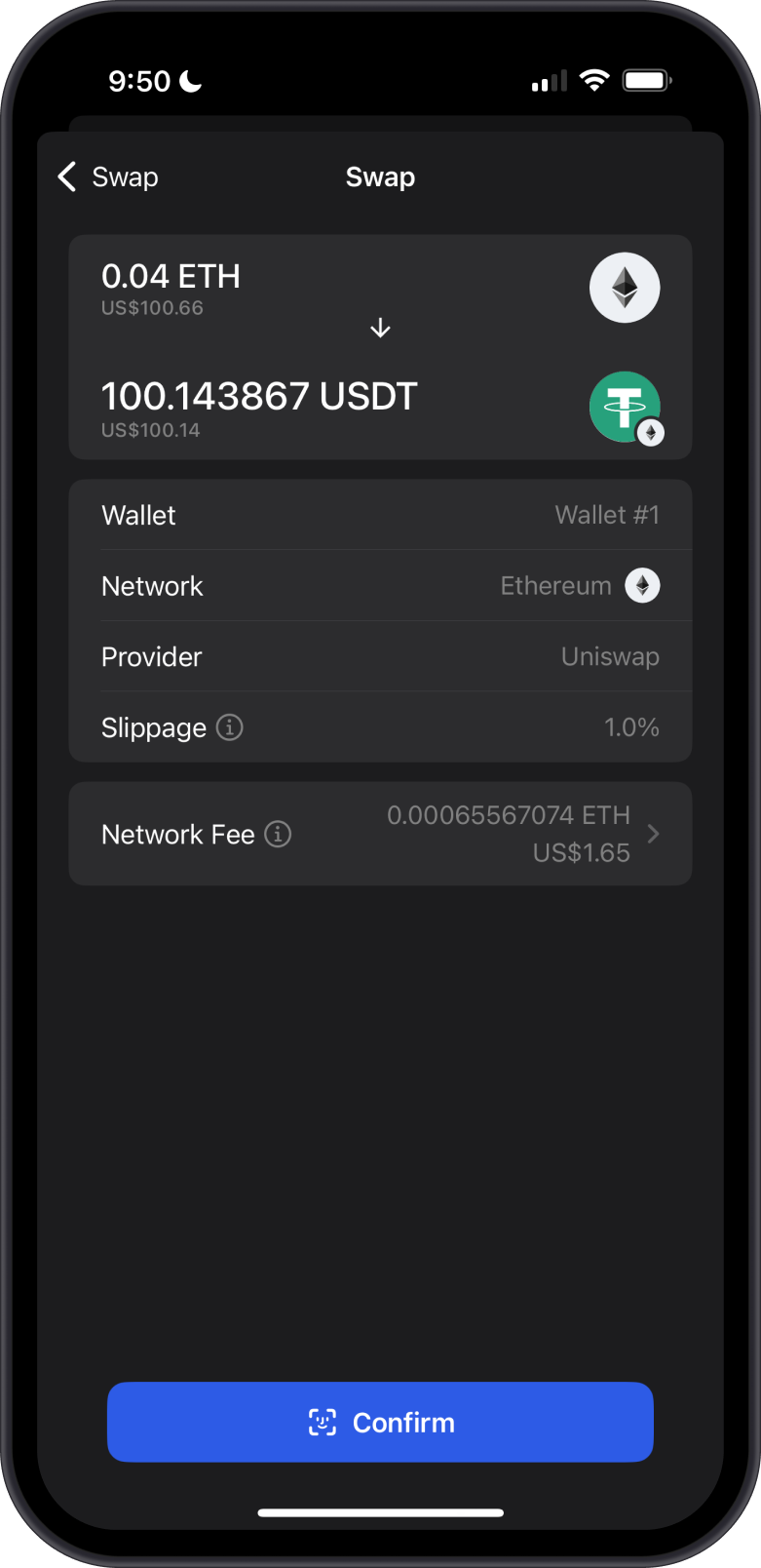 Swap ETH to USDT